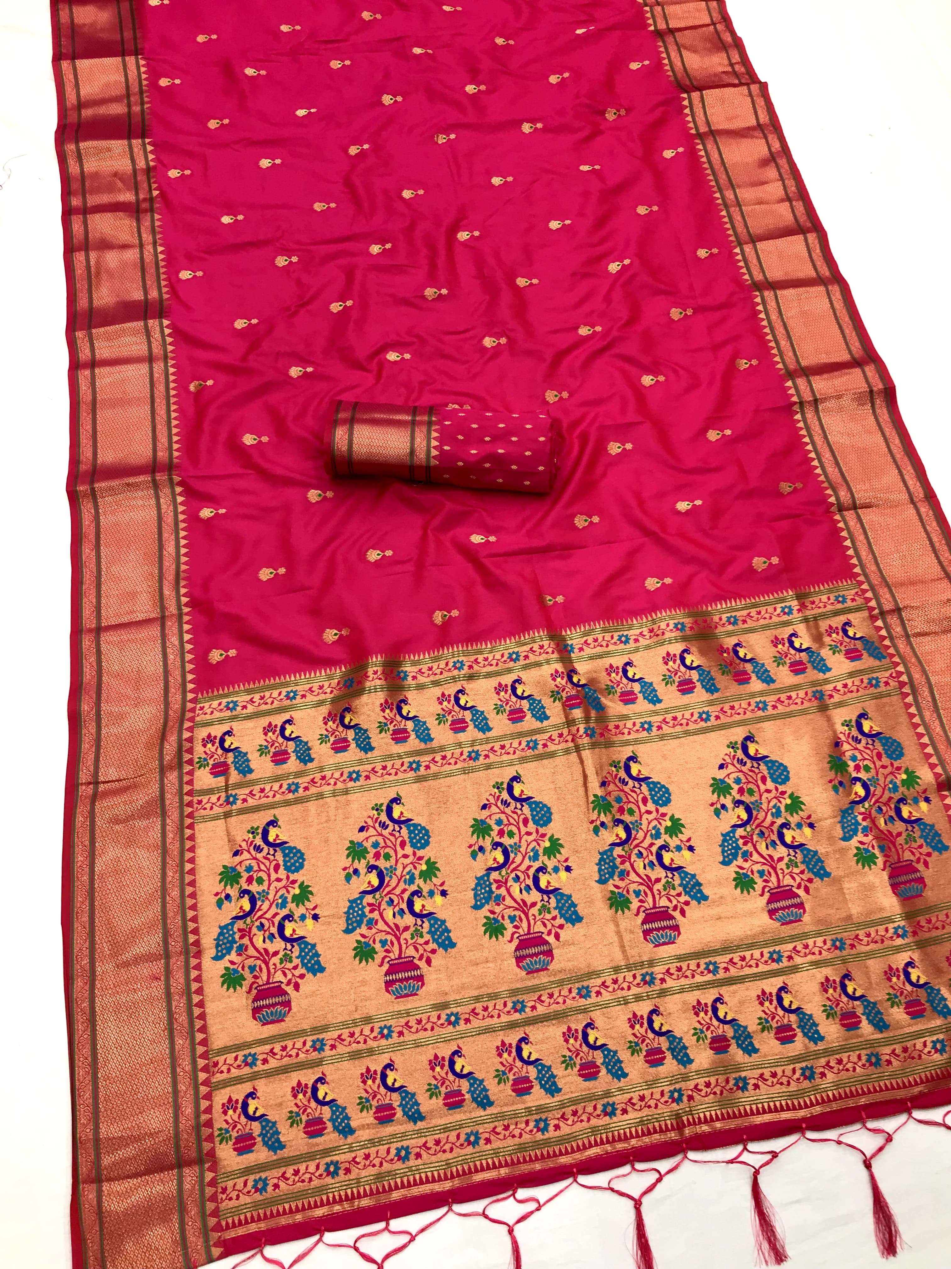 ZUMKHA Banarasi Lichi Silk Paithani saree with weaving pallu...