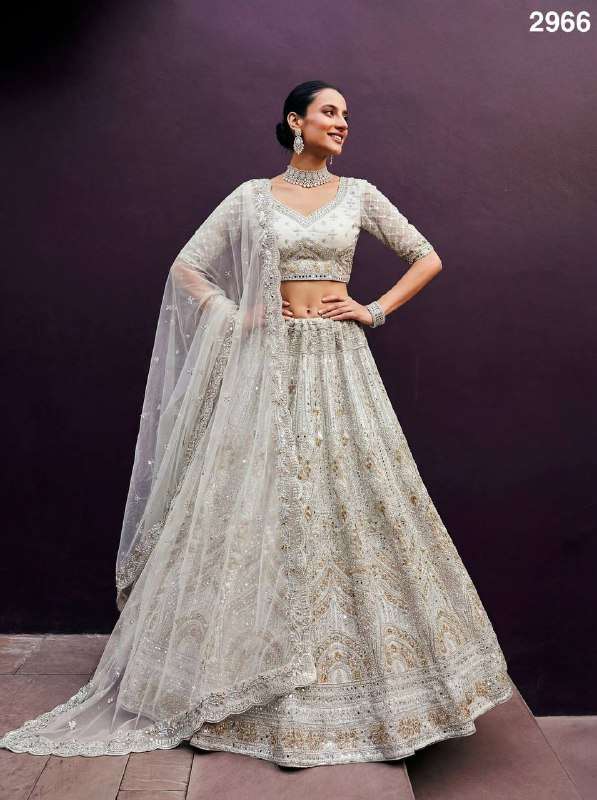 2966 REAL MIRROR WORK CRAFTED DESIGNER WHITE LEHENGA CHOLI R...