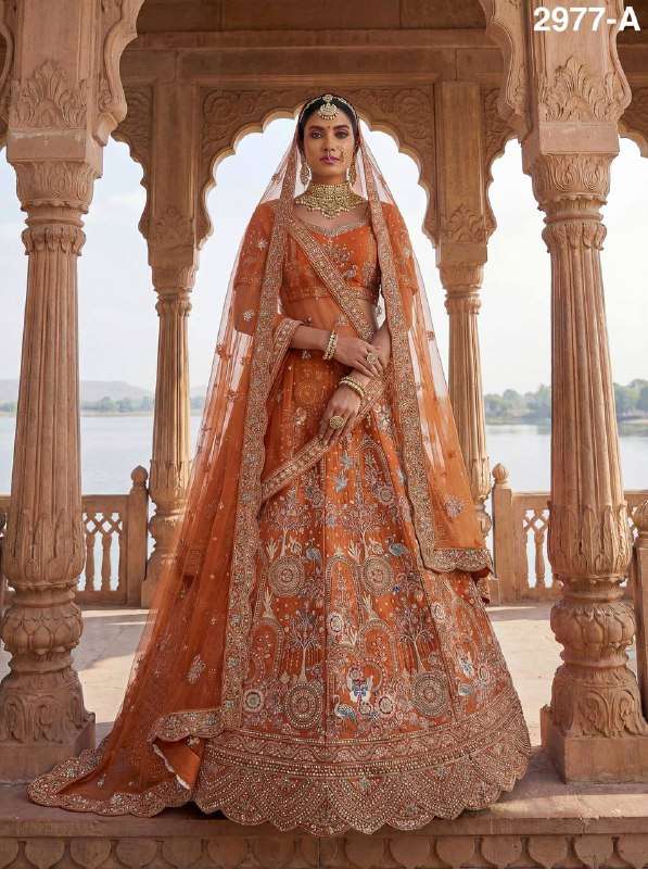2977 SILK AND EMBROIDERY DESIGNER BRIDAL LEHENGA CHOLI INDIA...