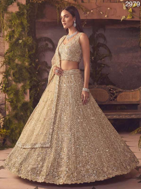 2979 STUNNING SOBER GOLDEN COLOR PARTY WEAR LEHENGA CHOLI RI...