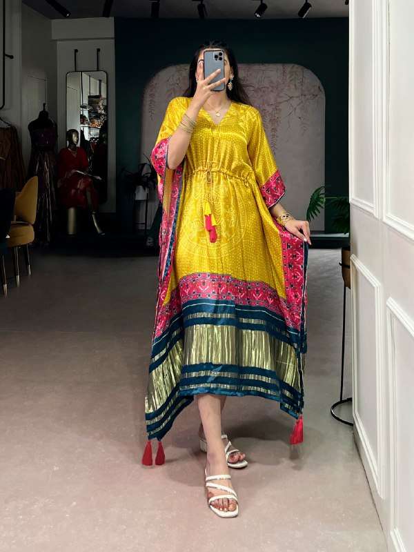3001 KAFTAN COLLECTION GAJI SILK JAIPUR PRINT KAFTAN WEAR BU...