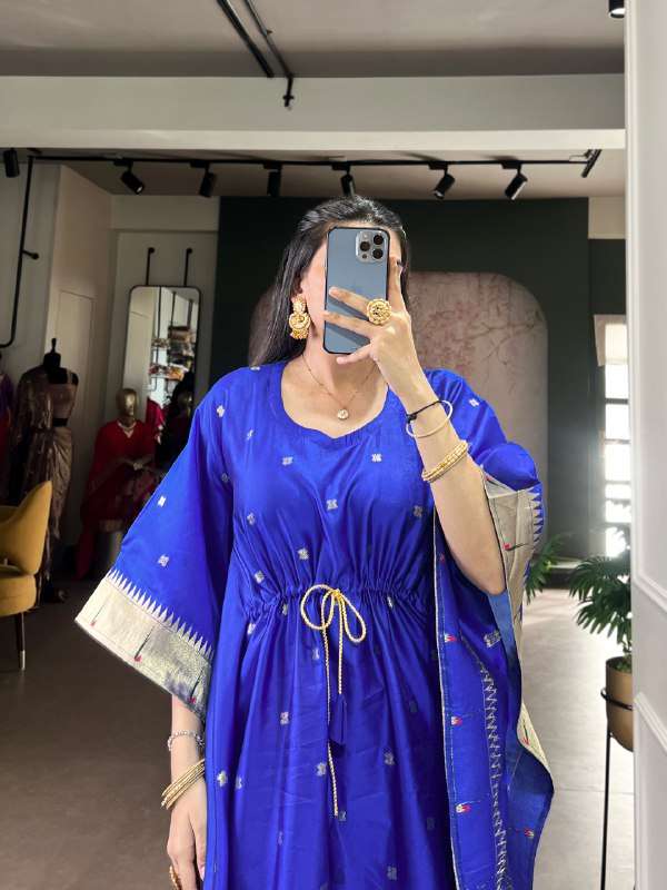 3803 RED TREND PAITHANI JACQUARD PRINT KAFTAN KURTI COLLECTI...