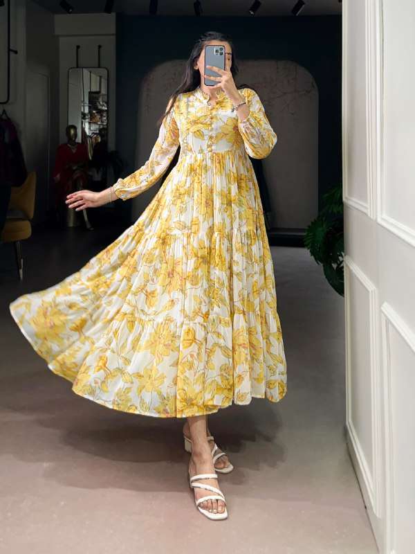 4502 YLW FASHION GIRL SPECIAL FLORAL PRINT ONE PIECE FROCK D...