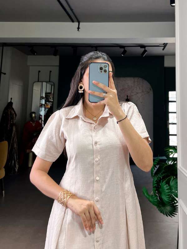 4505 CRM WHITE SOFT LOOK ONE PIECE FOR WOMEN OFFICE WEAR IND...