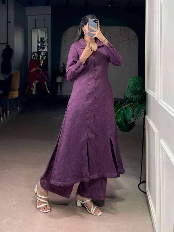 4700PLM HERRT FABRIC PLAIN FINISH KURTI PALAZZO CORD SET VIR...