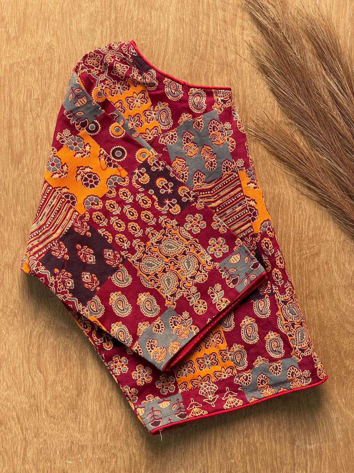   South Pure Ajrakh HandBlock Cotton fabric Boatneck Kum Rou...
