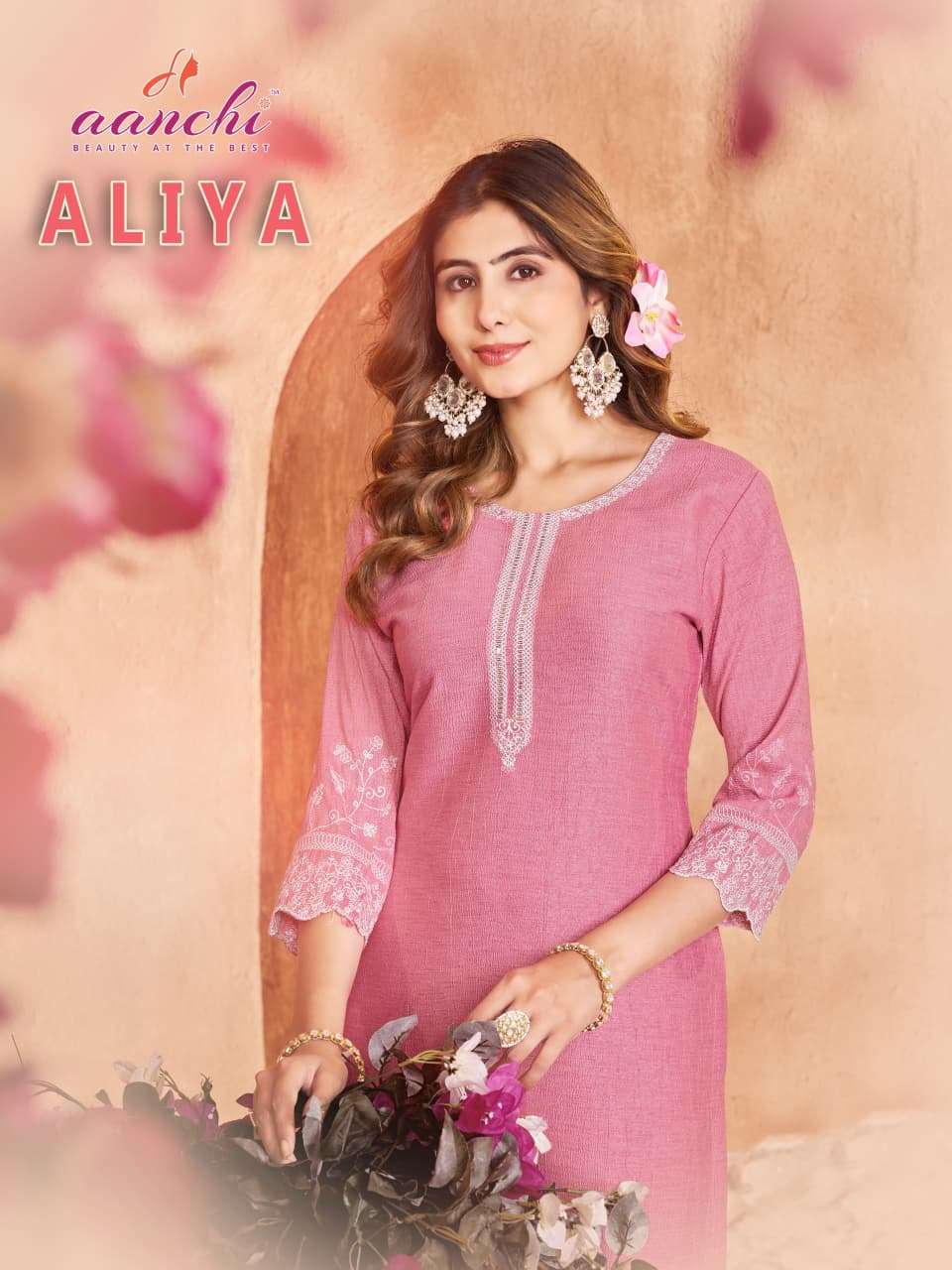 AANCHI ALIYA STRAIGHT CUT & SLEEVES WORK KURTI CATALOGUES FE...