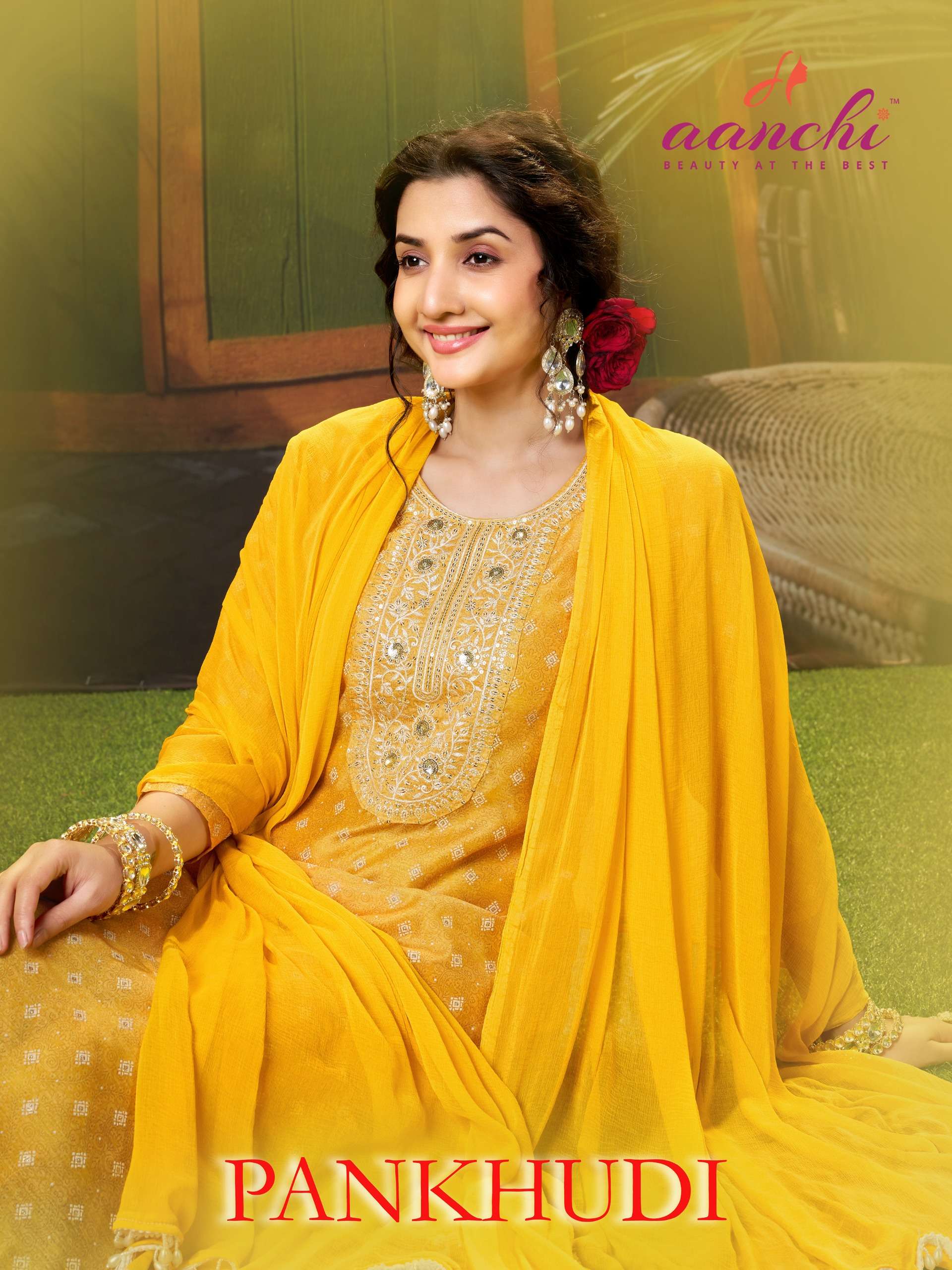 AANCHI PANKHUDI MODAL BUTTI 3 PCS STRAIGHT CATALOGUE READYMA...