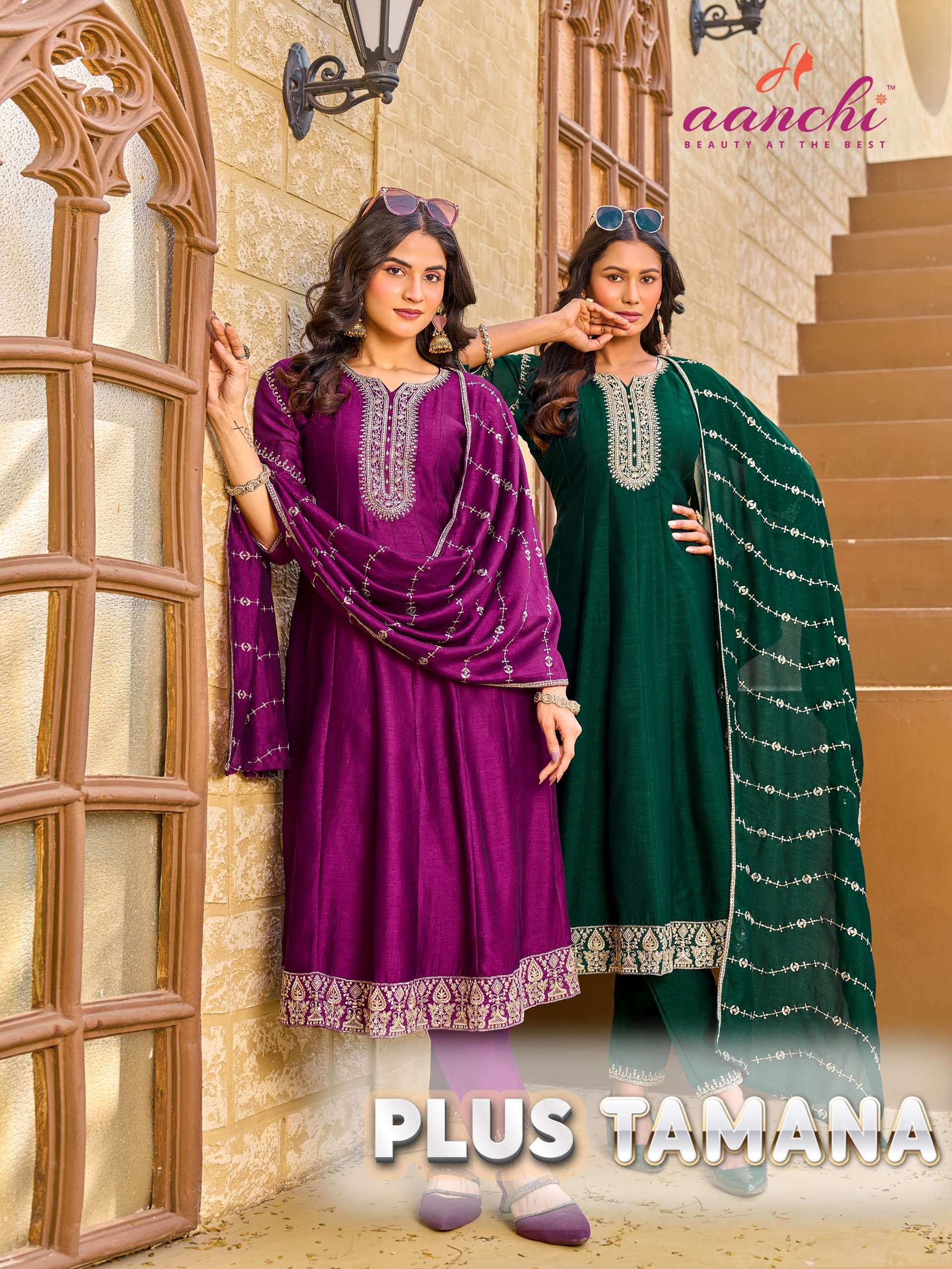 AANCHI PLUS TAMANA VICHITRA SILK DESIGNER 3 PCS FLAIR CATALO...