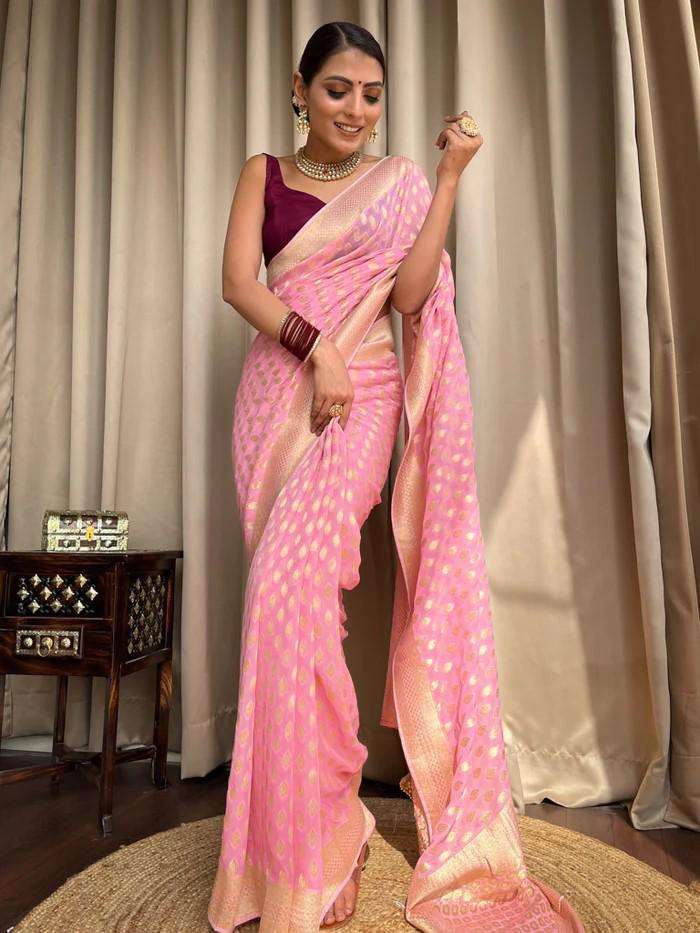 adorned with beautiful  Banarasi Soft Silk fabric Zari work ...