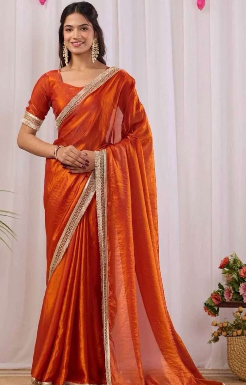  adorned with soft Two tone Space silk Fabric With Embroide...