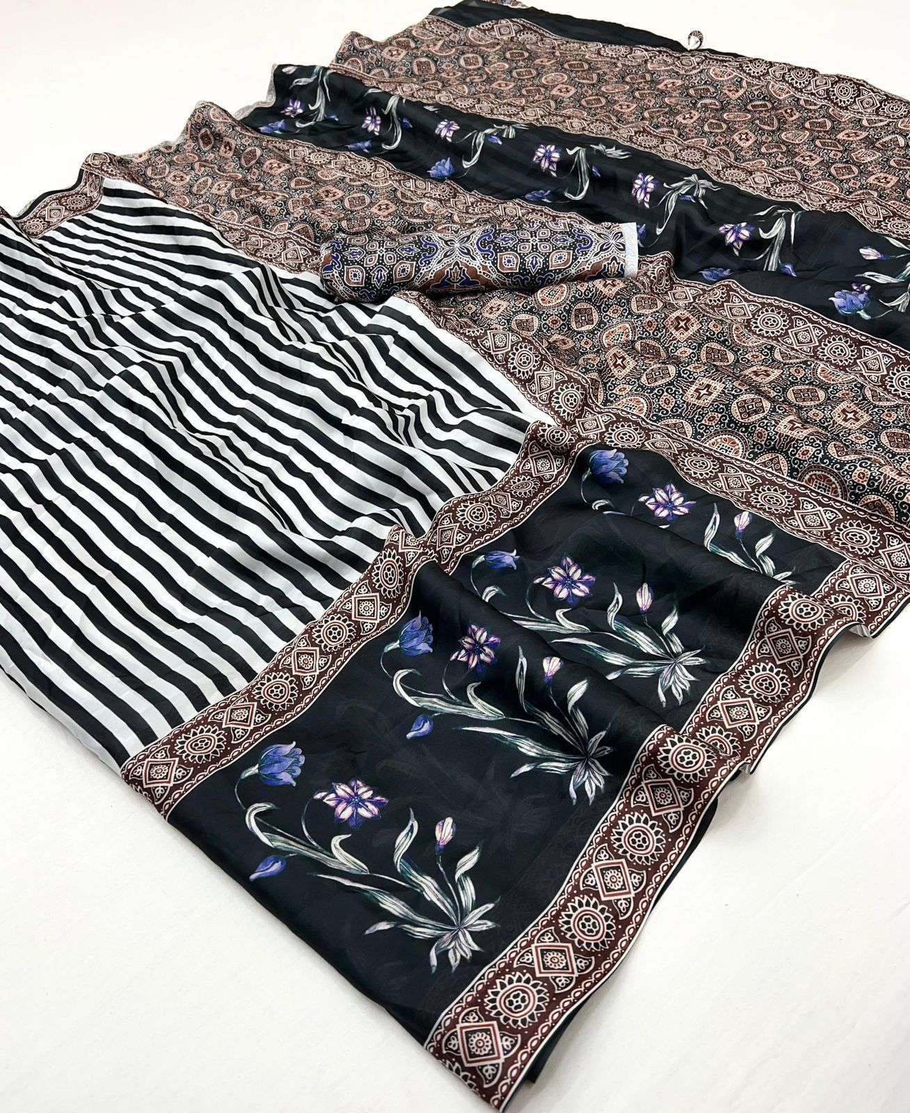 Ajrakh Soft Satin Georgette Fabric With Beautiful Ajrakh Dig...