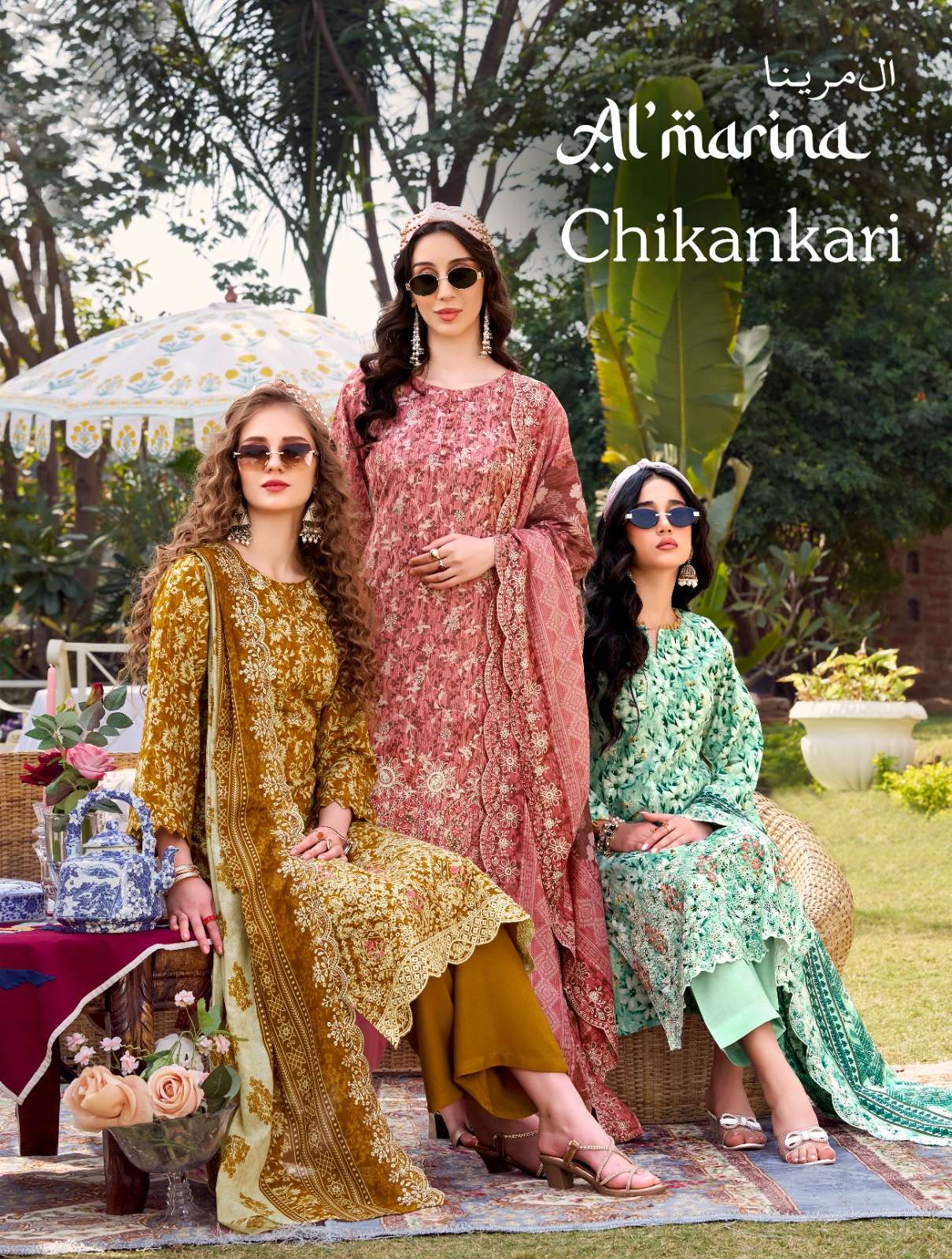 AL MARINA CHIKANKARI PURE COTTON DIGITAL PRINT EXCLUSIVE SUI...