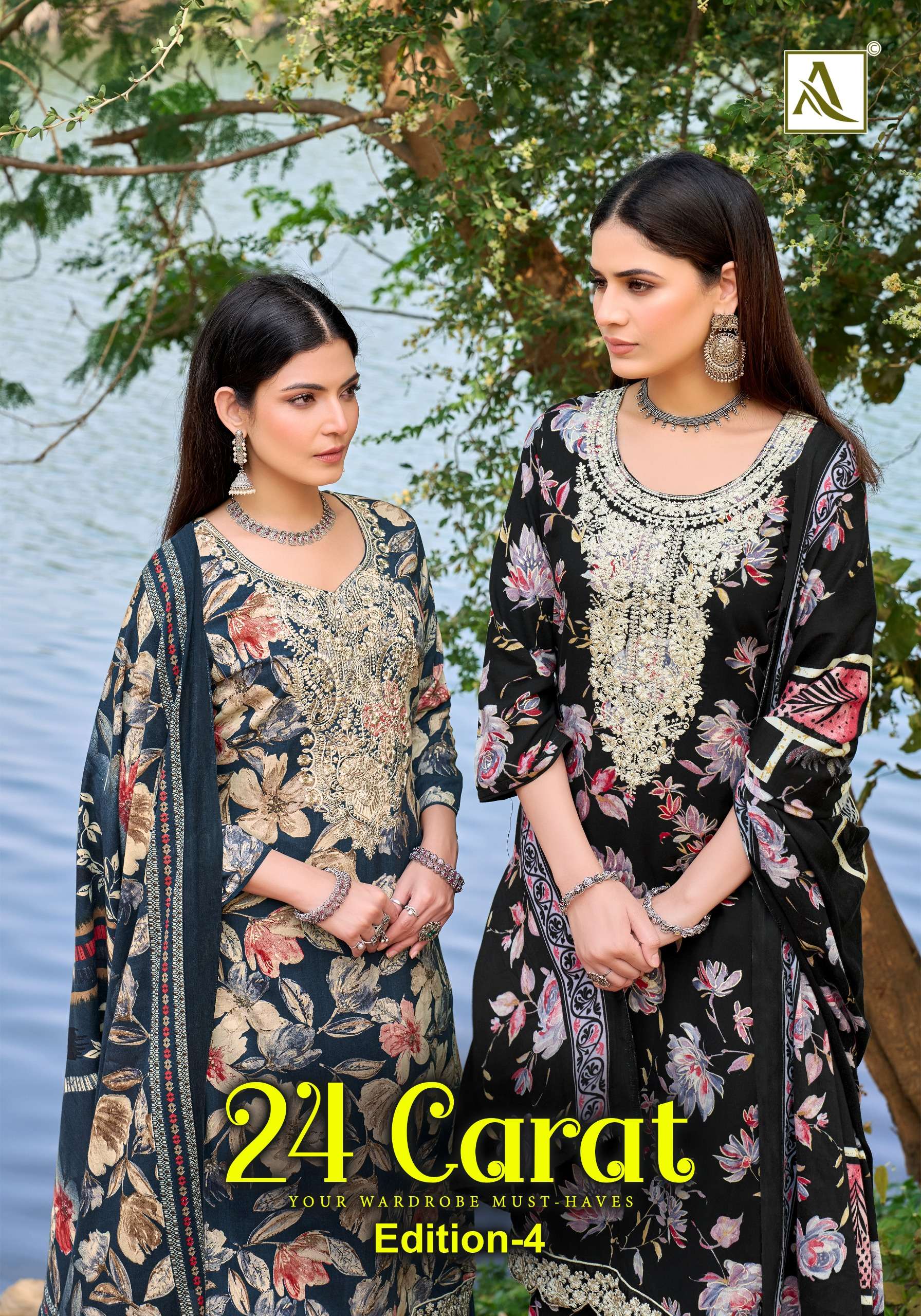 ALOK SUIT 24 CARAT VOL 4 RAYON DESIGNER AND EMBROIDERY 3 PIE...
