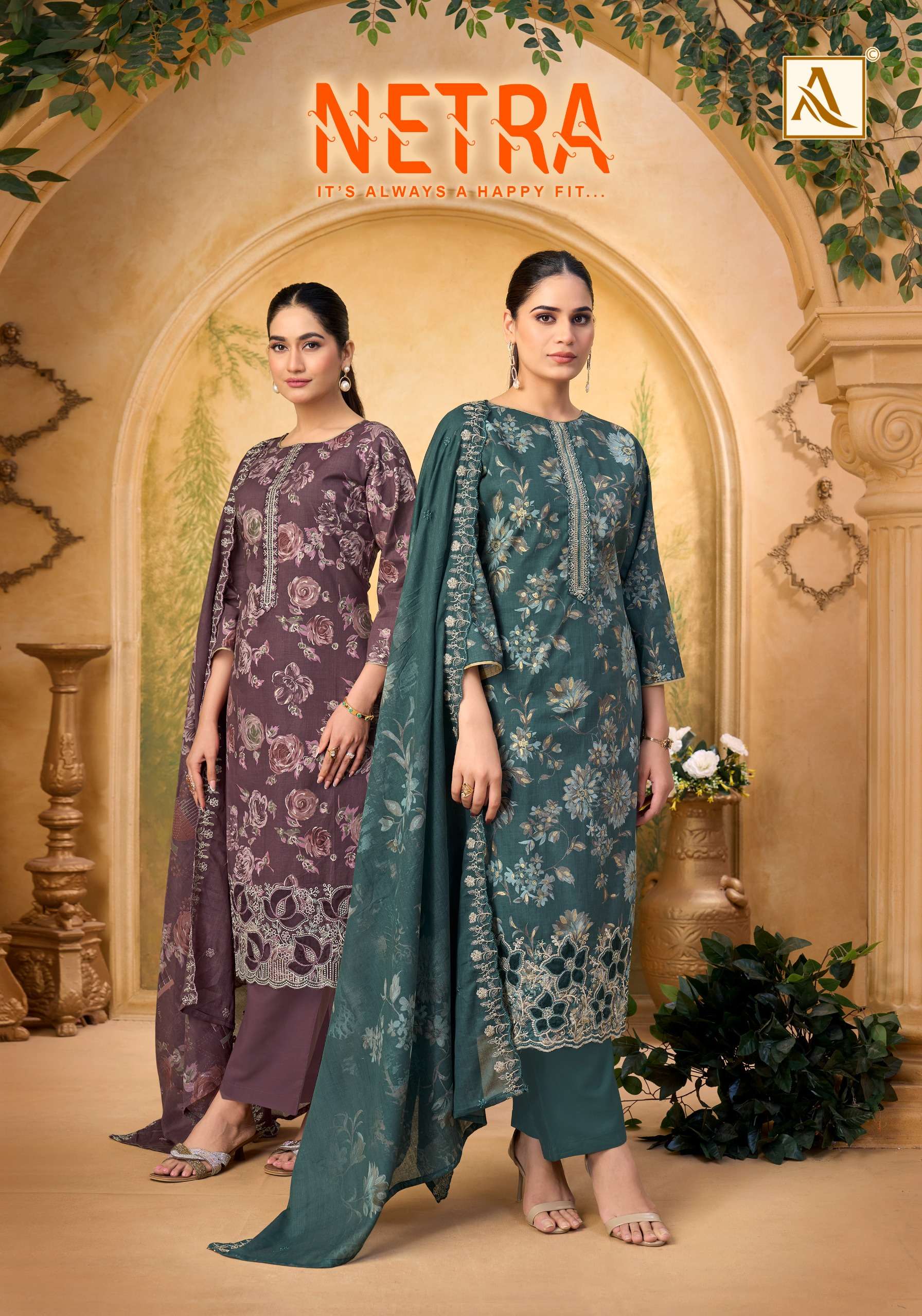 ALOK SUIT NETRA CAMBRIC COTTON PRINT WITH FANCY EMBROIDERY S...