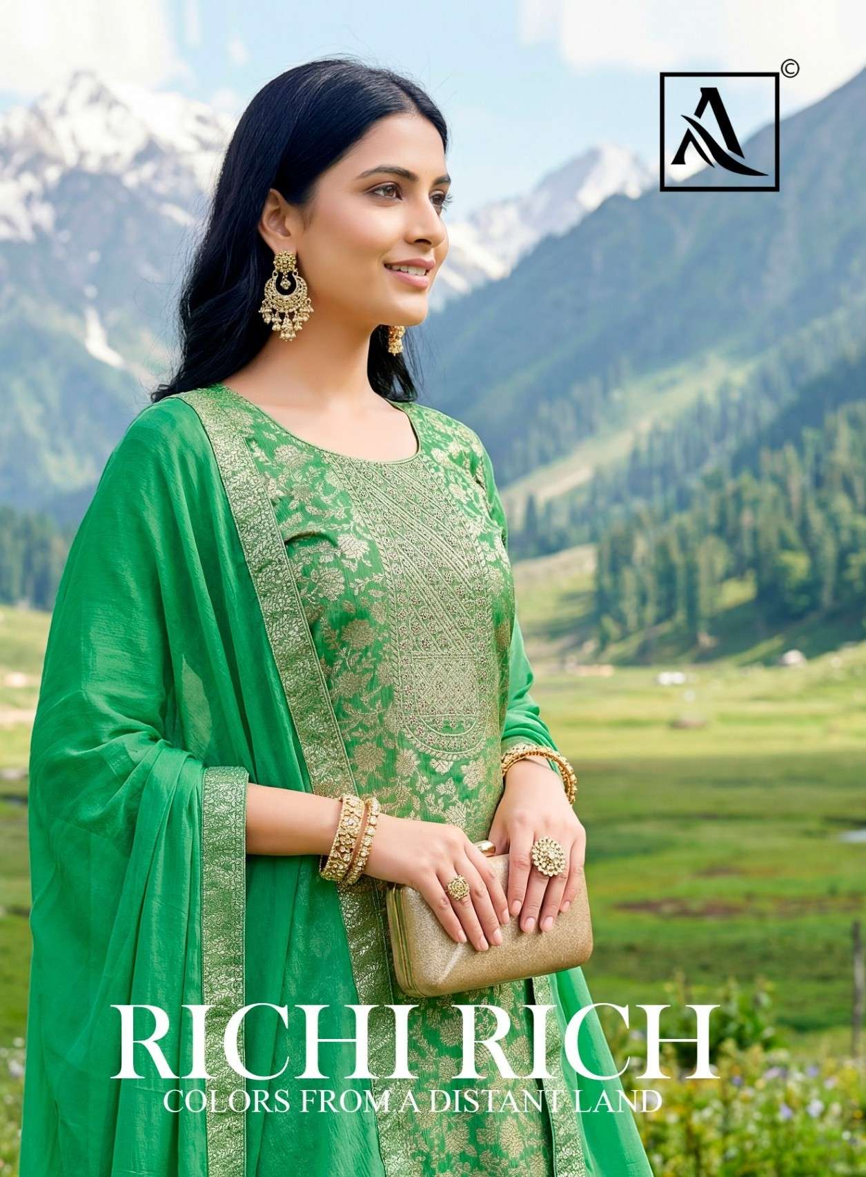 ALOK SUIT RICHI RICH SIMMER JACQUARD DESIGNER WITH SWAROVSKI...