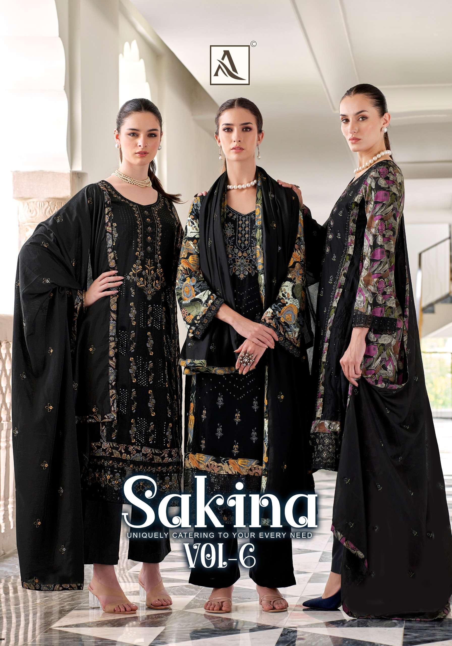 ALOK SUIT SAKINA VOL 6 RAYON EMBROIDERY FANCY WORK BLACK 3 P...
