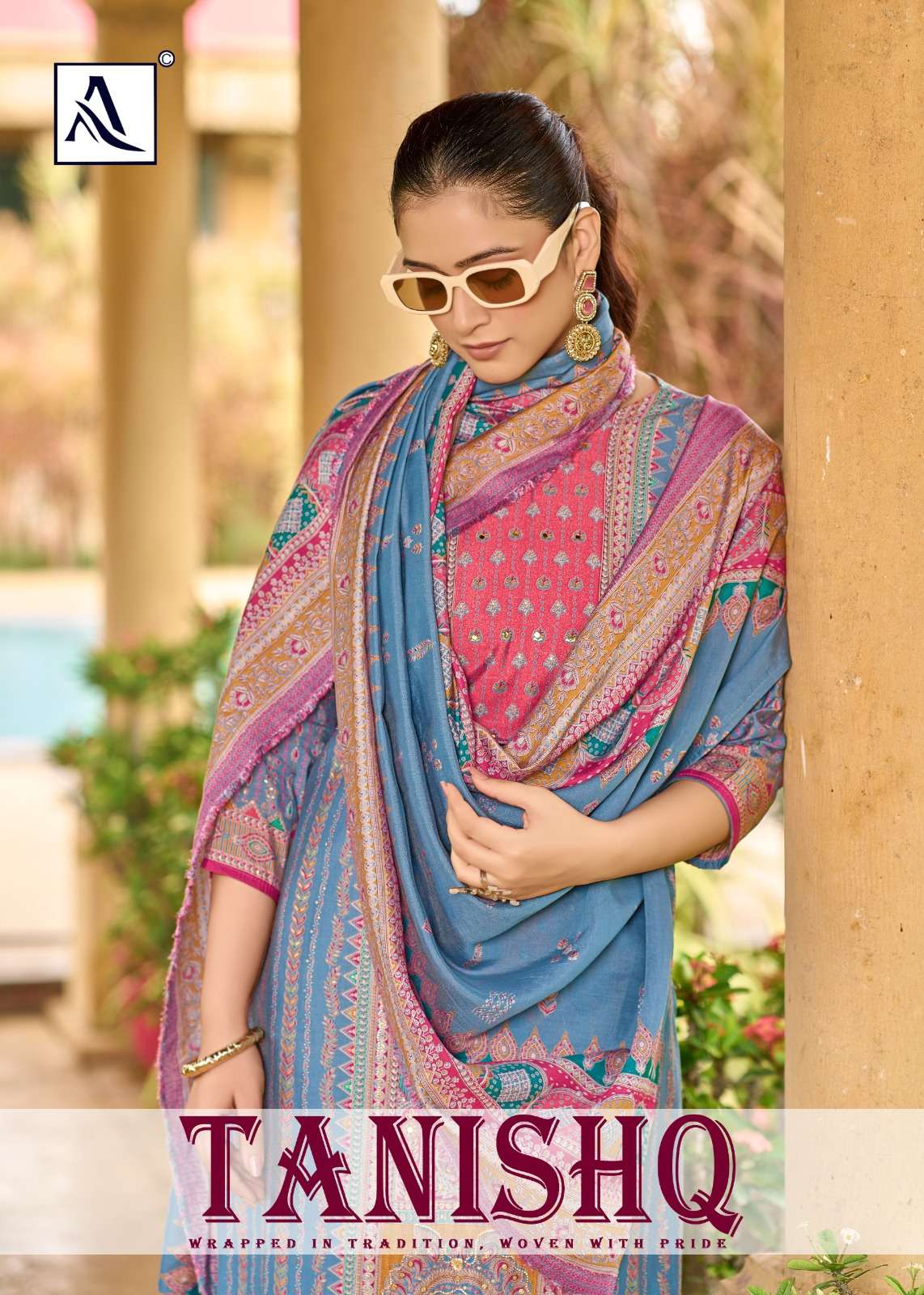 ALOK SUIT TANISHQ DISCHARGE PRINT ELEGENT WORK PAKISTANI DRE...