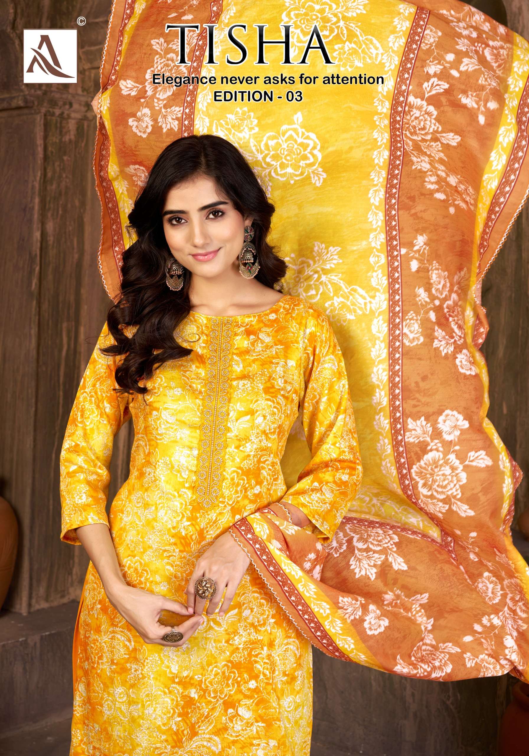 ALOK SUIT TISHA VOL 3 ZAM PRINT WITH FANCY EPLIC WORK 3 PIEC...