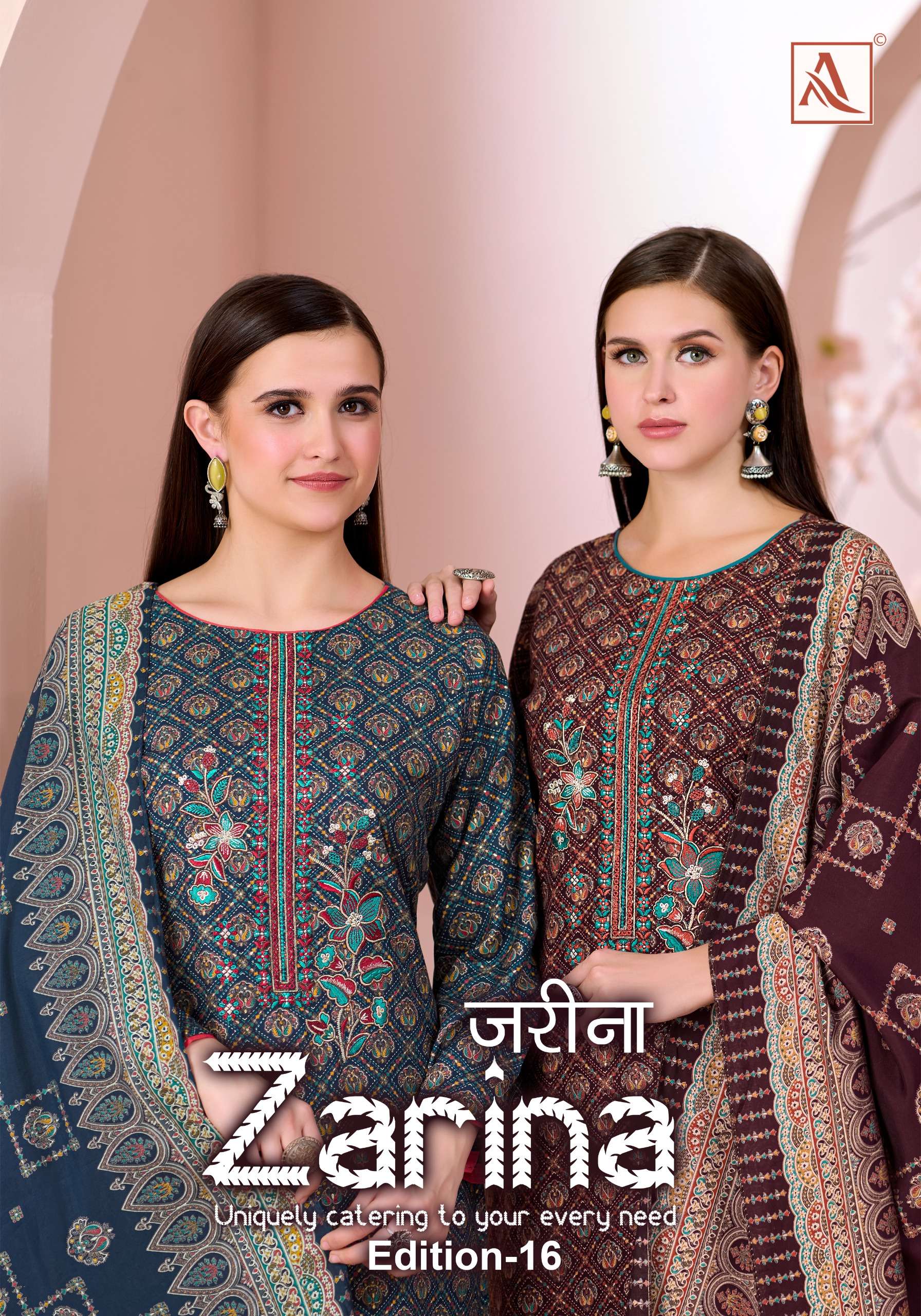 ALOK SUIT ZARINA VOL 16 VISCOSE RAYON GOLD PRINT EMBROIDERY ...