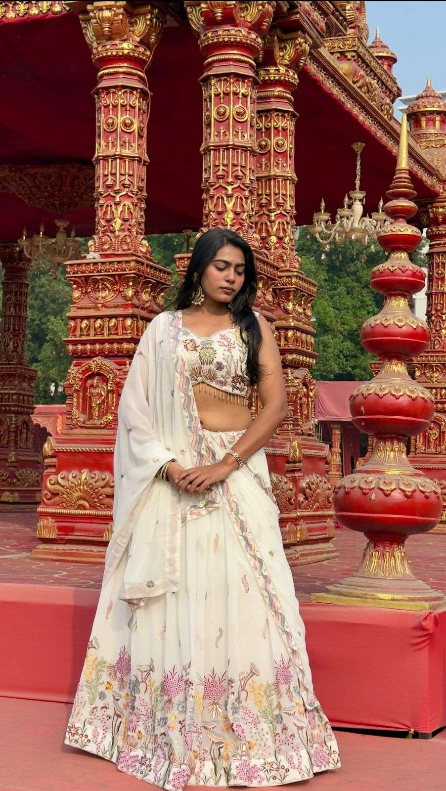  Amazing Collection in Crop top Lehenga style White Flower P...