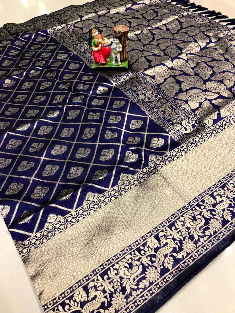 ANGEL SOFT BANARASI SILK FABRIC WITH WEAVING GOLD JARI BORDE...
