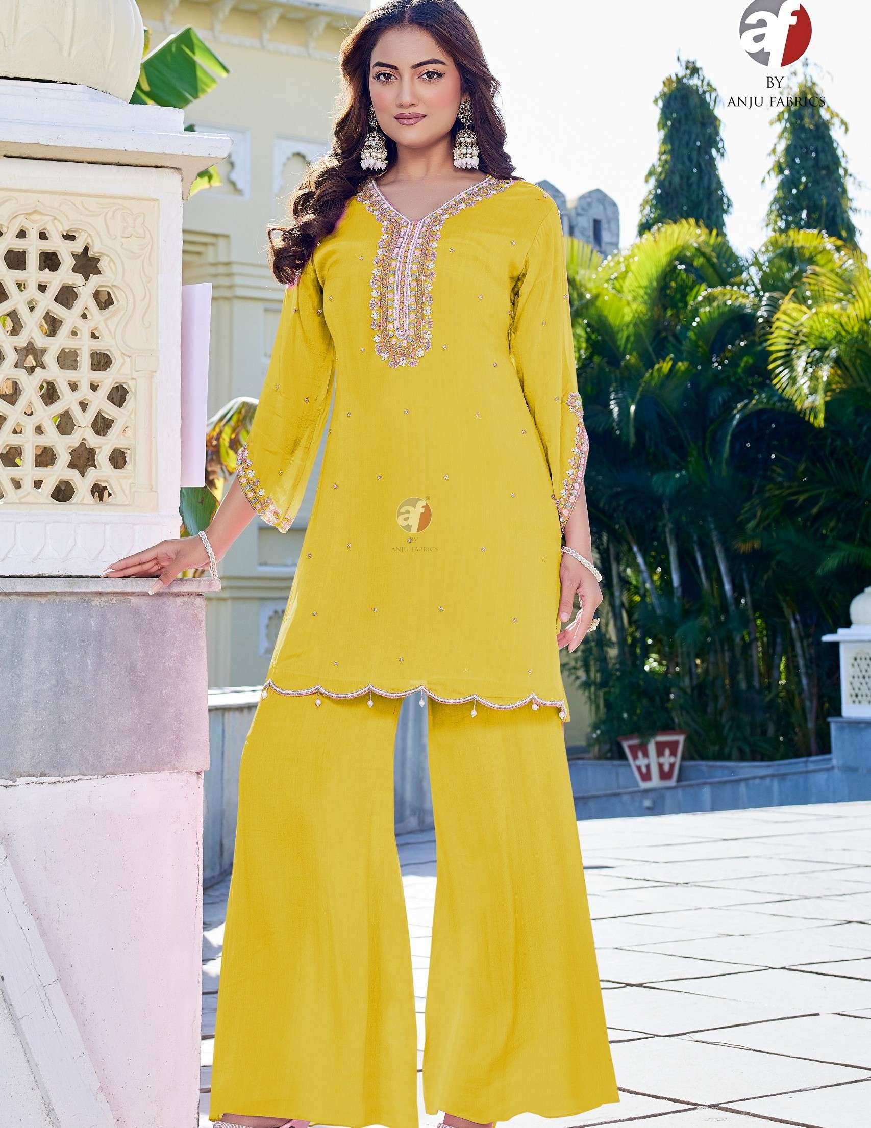 ANJU FABRIC B 3822 PURE CHINON HANDWORK HEAVY CO ORD SET PAL...
