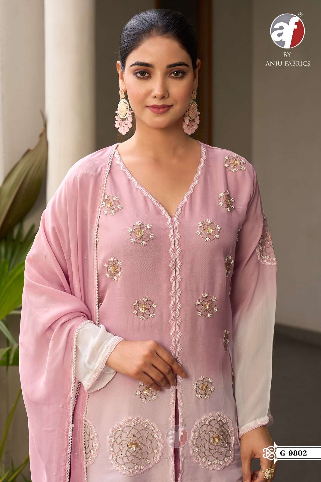 ANJU FABRICS G 9802 CHINON CHIFFON DESIGN PINK SALWAR SUIT F...