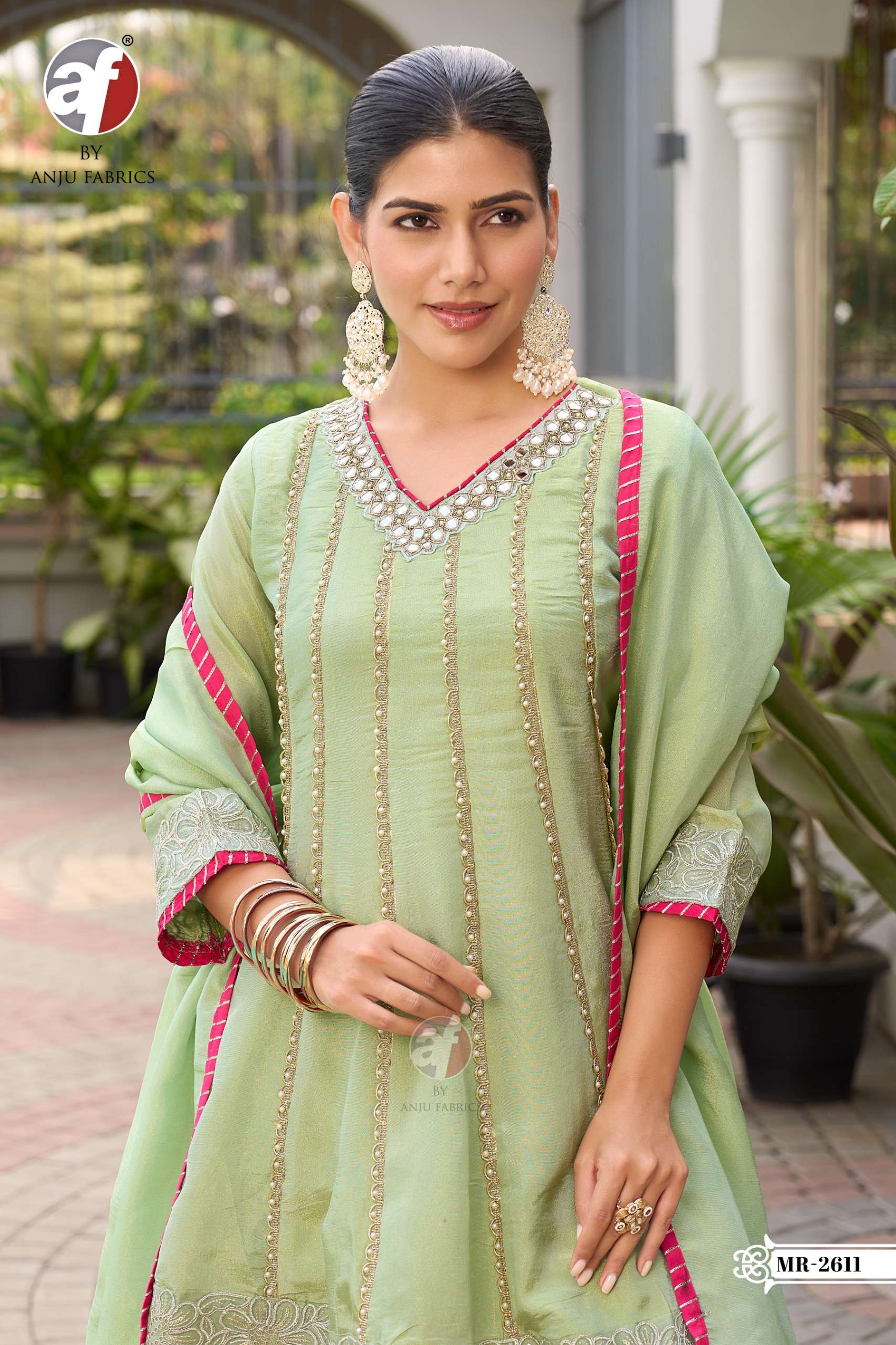 ANJU FABRICS MR 2611 TISSUE SHIMMER SHORT ANARKALI KURTI WIT...