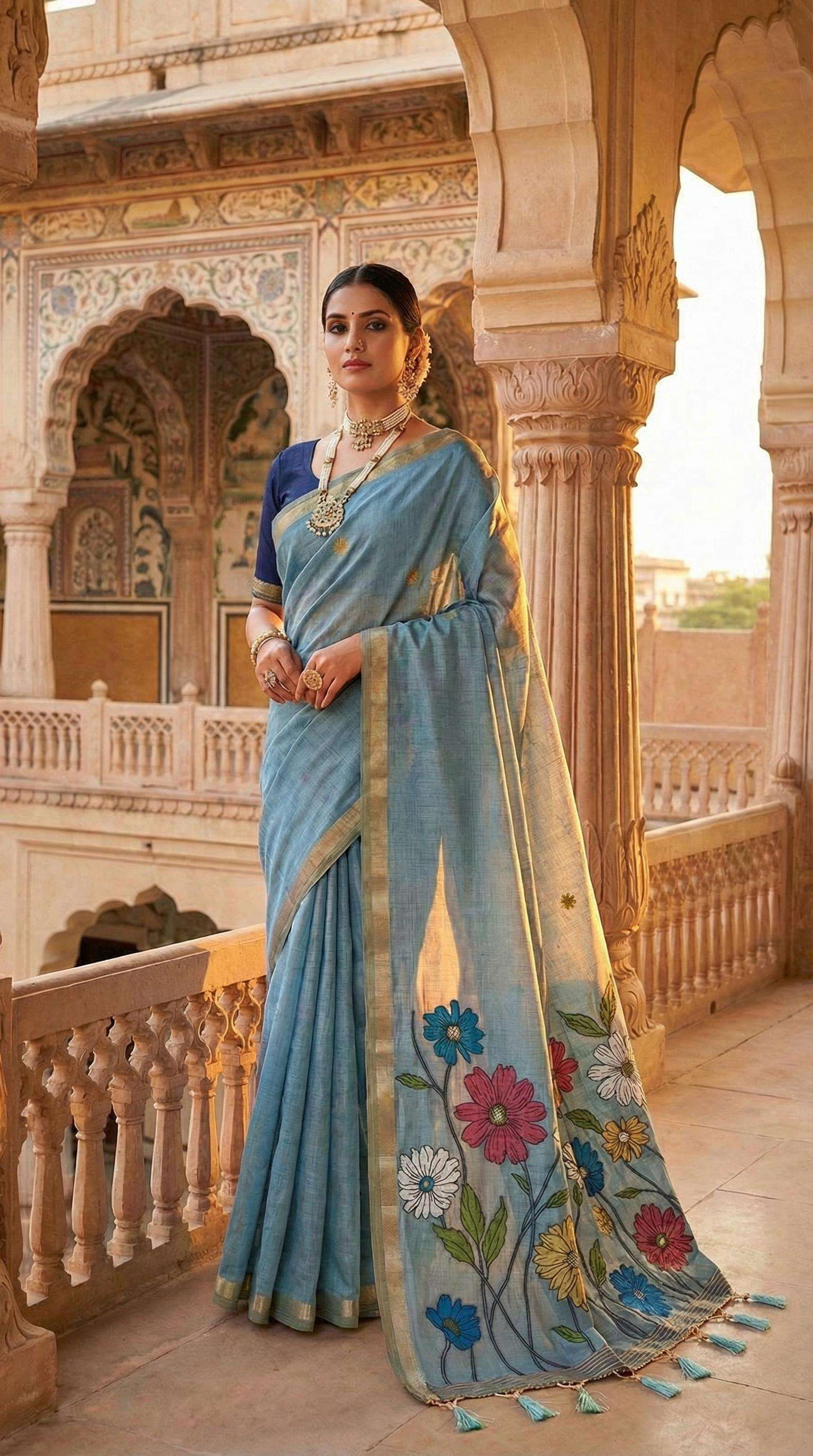  Arya Flower pure and soft muga cotton weaving touchup flor...