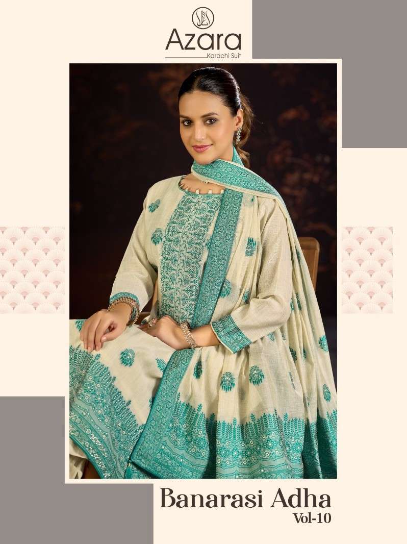 AZARA BANARASHI ADAH VOL 10 COTTON JAAM JACQUARD SAVROVSKI W...