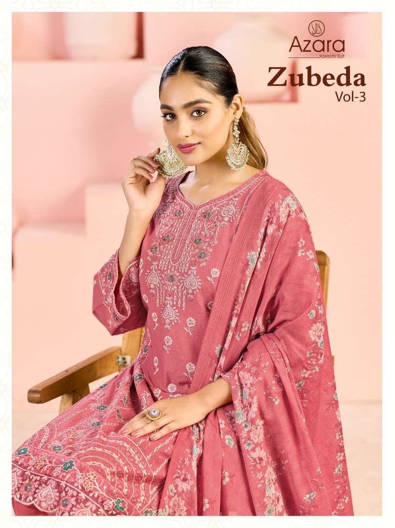 AZARA ZUBEDA LAWN COTTON PAKISTANI FANCY SUIT FOR REGULAR BA...