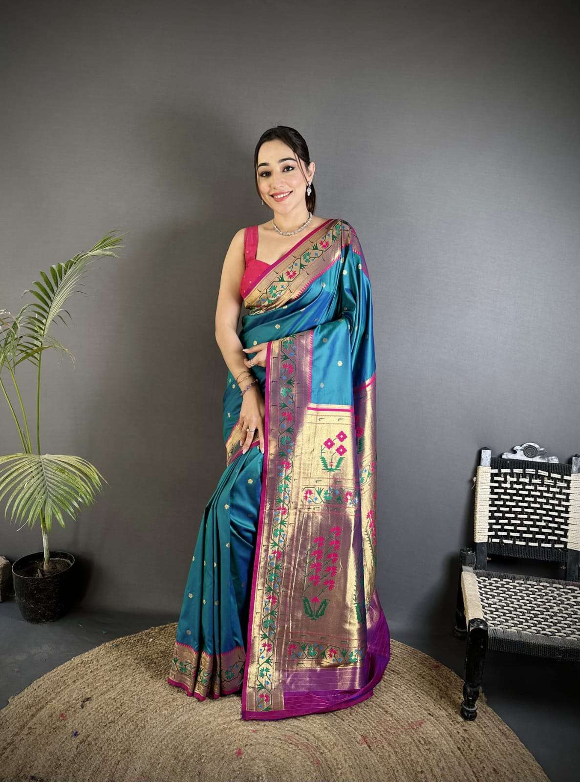 Baawri Wonderful Lichi Silk beautiful design Paithani Collec...