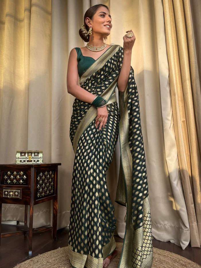 BANARASI SOFT LICHI SILK CLOTH WITH BEAUTIFUL RICH PALLU & J...