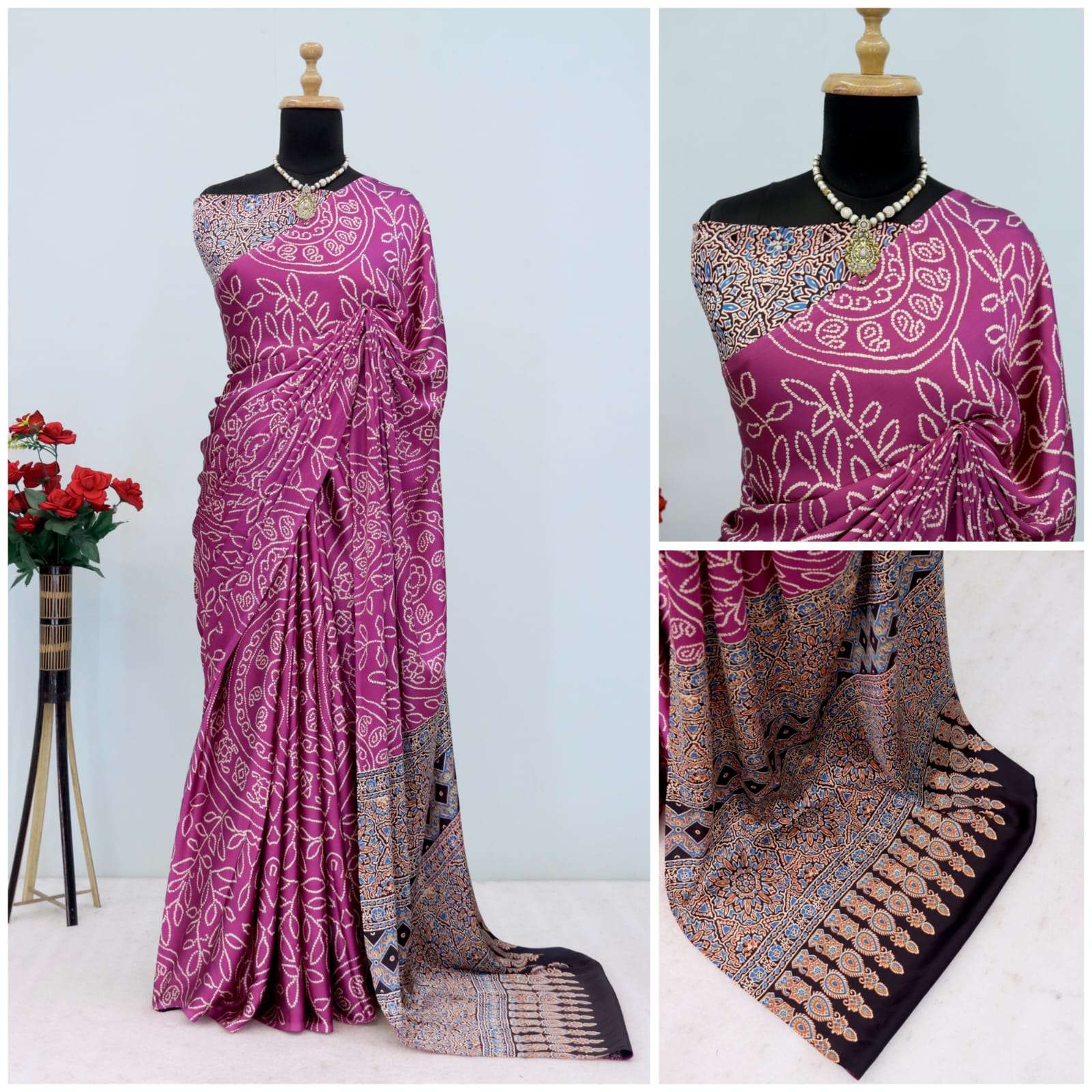 Bandhej Pure and soft Modal Silk fabric with beautiful and t...