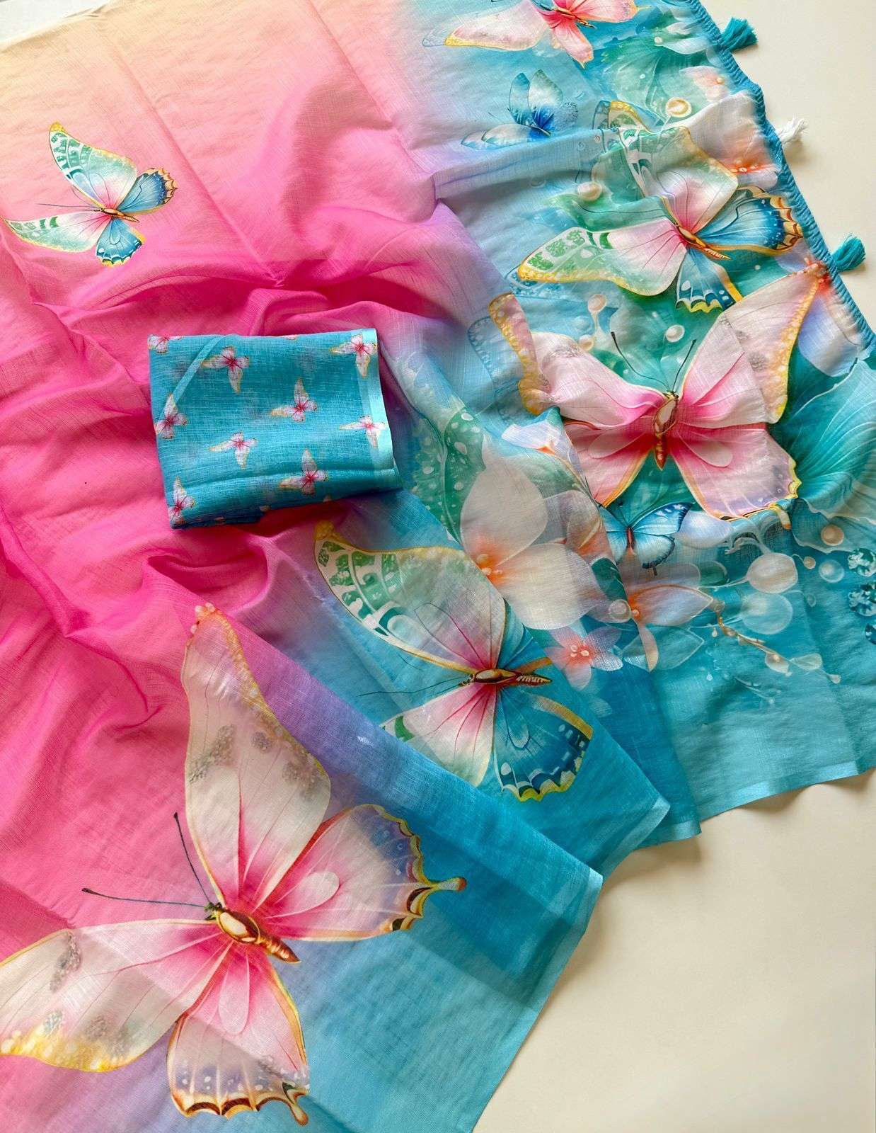 beautiful touch Soft Linen Fabric And Beautiful Butterfly Di...