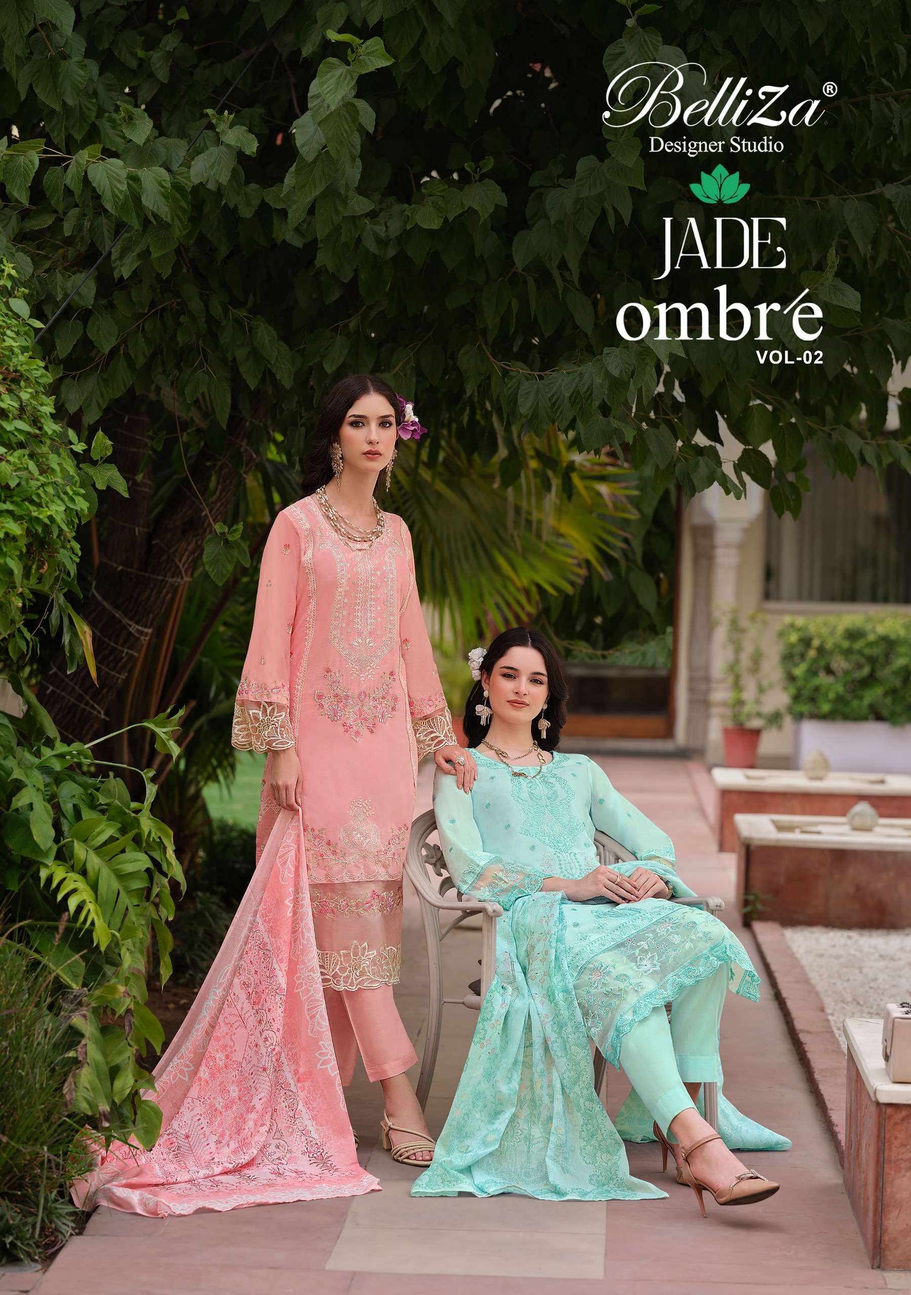 BELLIZA DESIGNER STUDIO OMBRE VOL 2 COTTON LAWN KARACHI WORK...