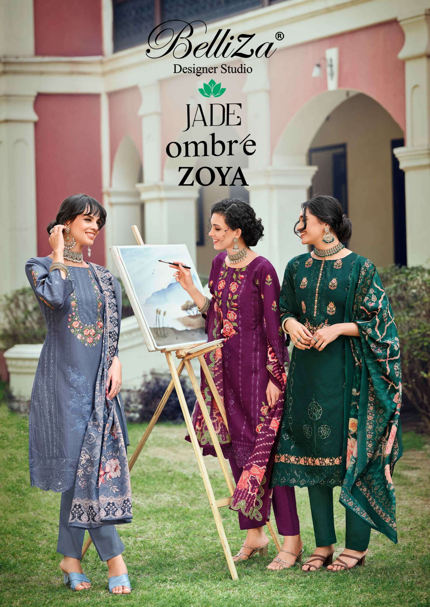 BELLIZA DESIGNER STUDIO OMBRE ZOYA COTTON LAWN KARACHI WORK ...