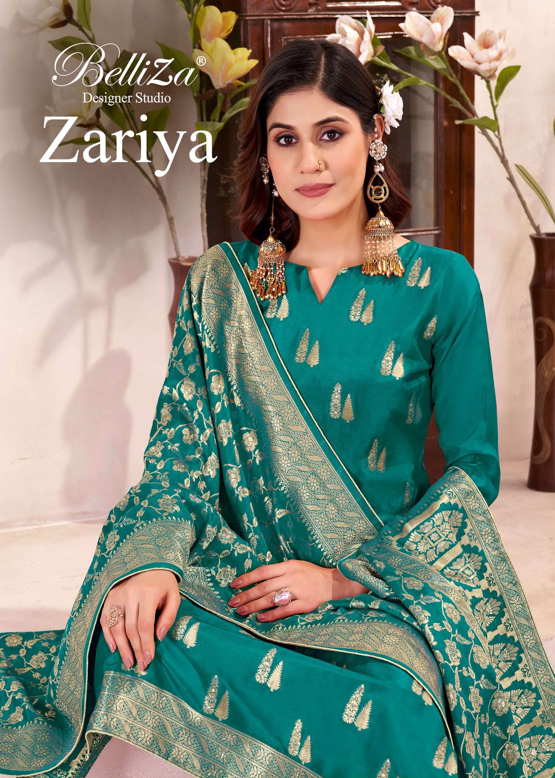 BELLIZA DESIGNER STUDIO ZARIYA DOLA SILK JACQUARD PATTERN SU...