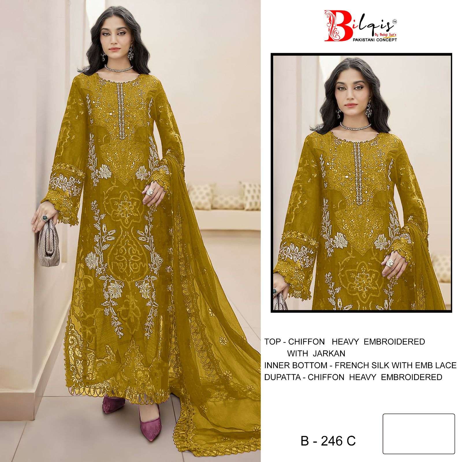 BILQIS B 246 CHIFFON QUALITY ZARKAN HEAVY DESIGN SALWAR SUIT...