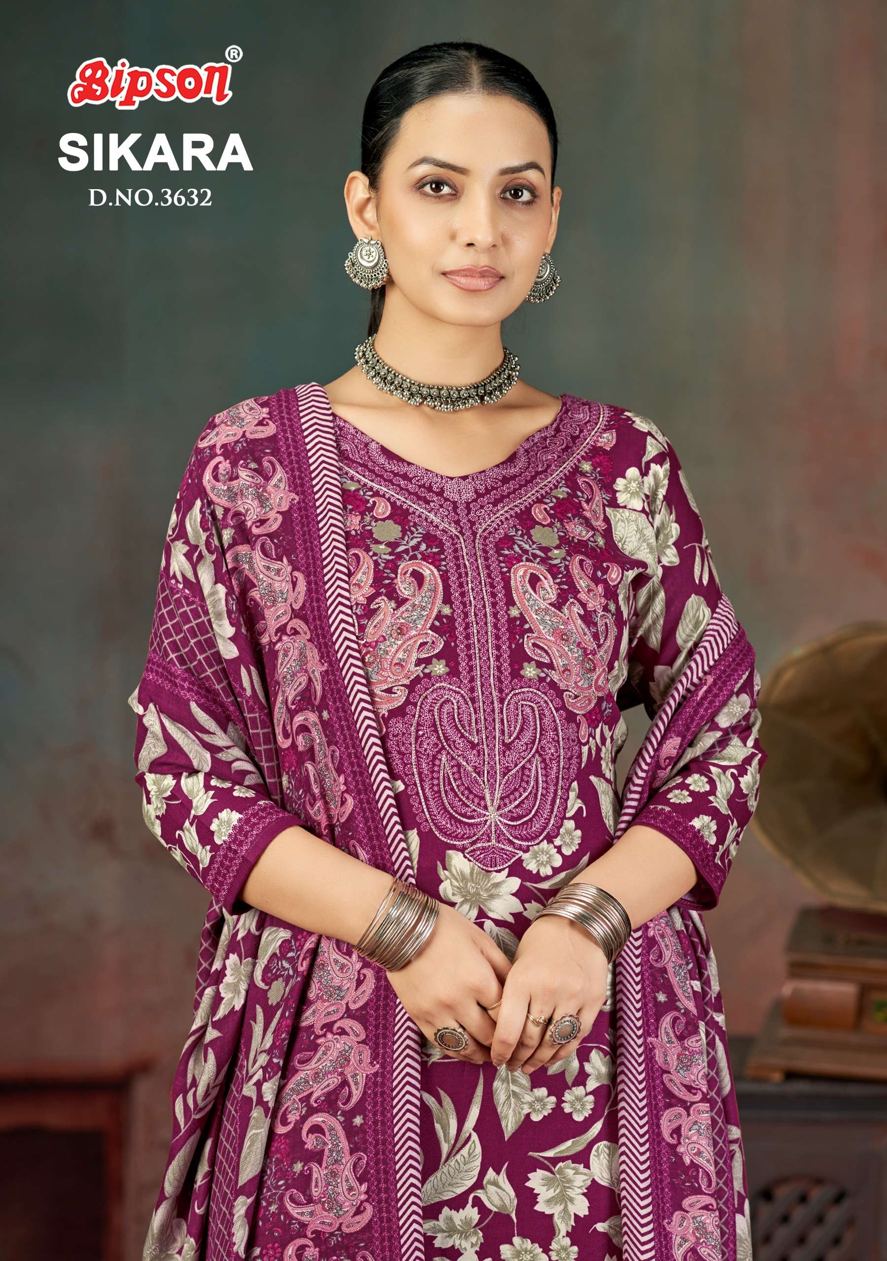 BIPSON PRINTS SIKARA 3632 JAM SATIN PRINT MATERIAL SALWAR SU...
