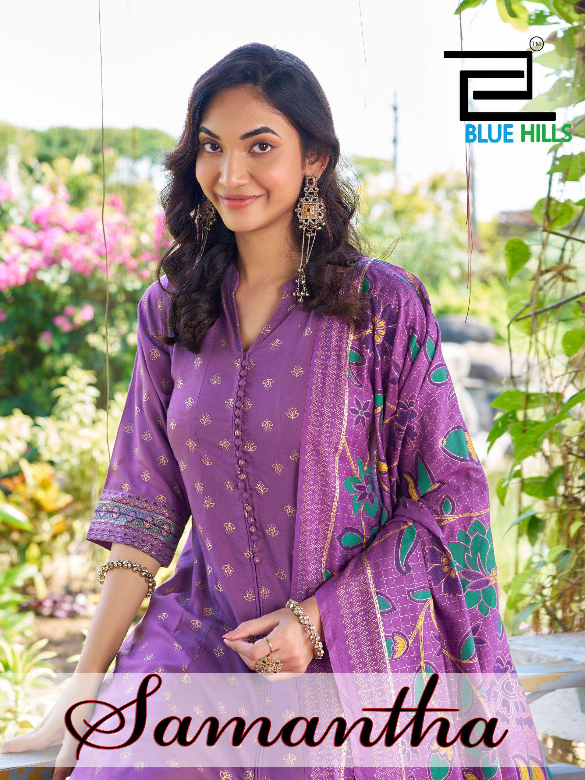 BLUE HILLS SAMANTHA RAYON FOIL DESIGN ANARKALI STYLE SUIT PA...