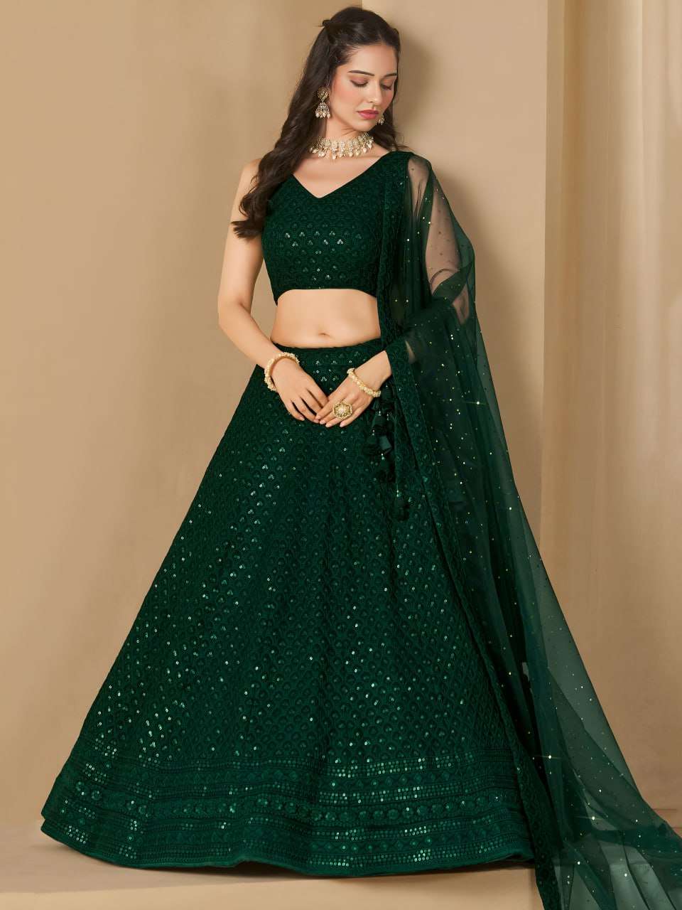 bridesmaid This amazing bottle green georgette lehenga choli...