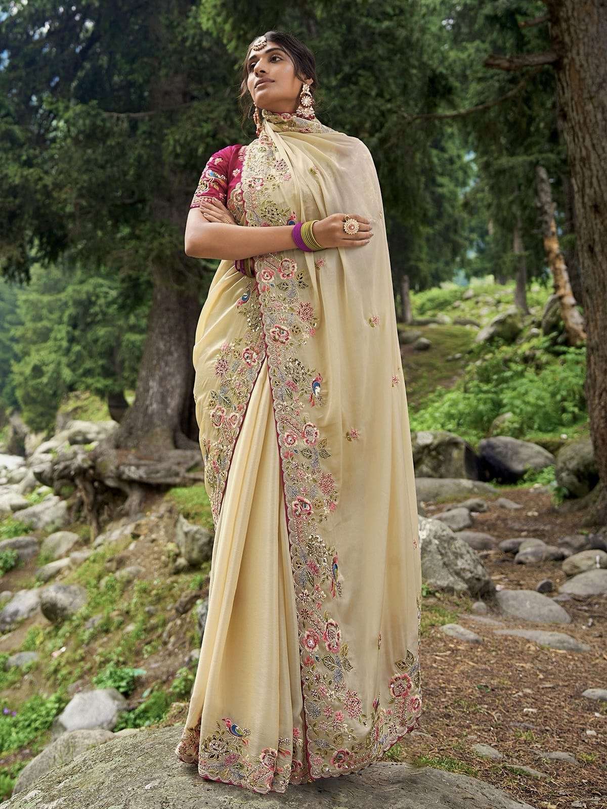 Chakli Soft Jimmy Chu Fabric With Multi Thread Embroidery Co...