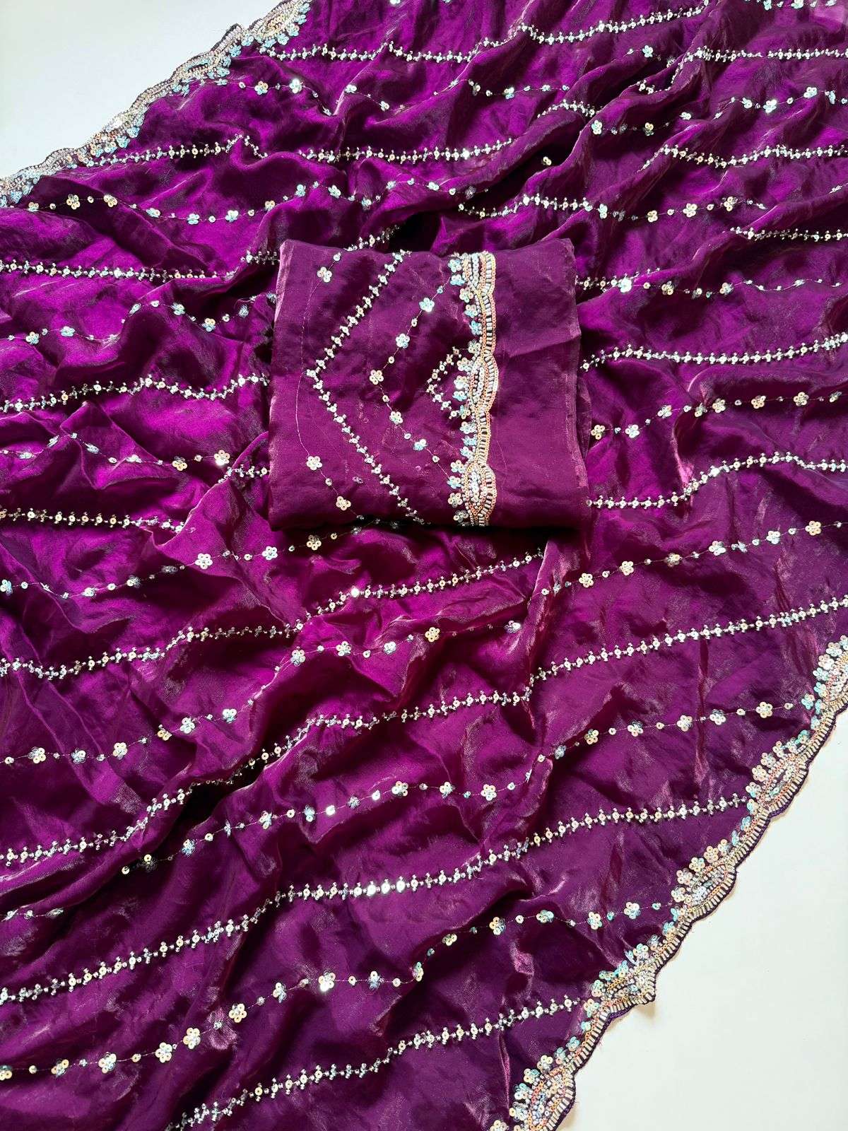  cool and Soft Fancy Satin Fabric With Heavy Sequence Bids E...