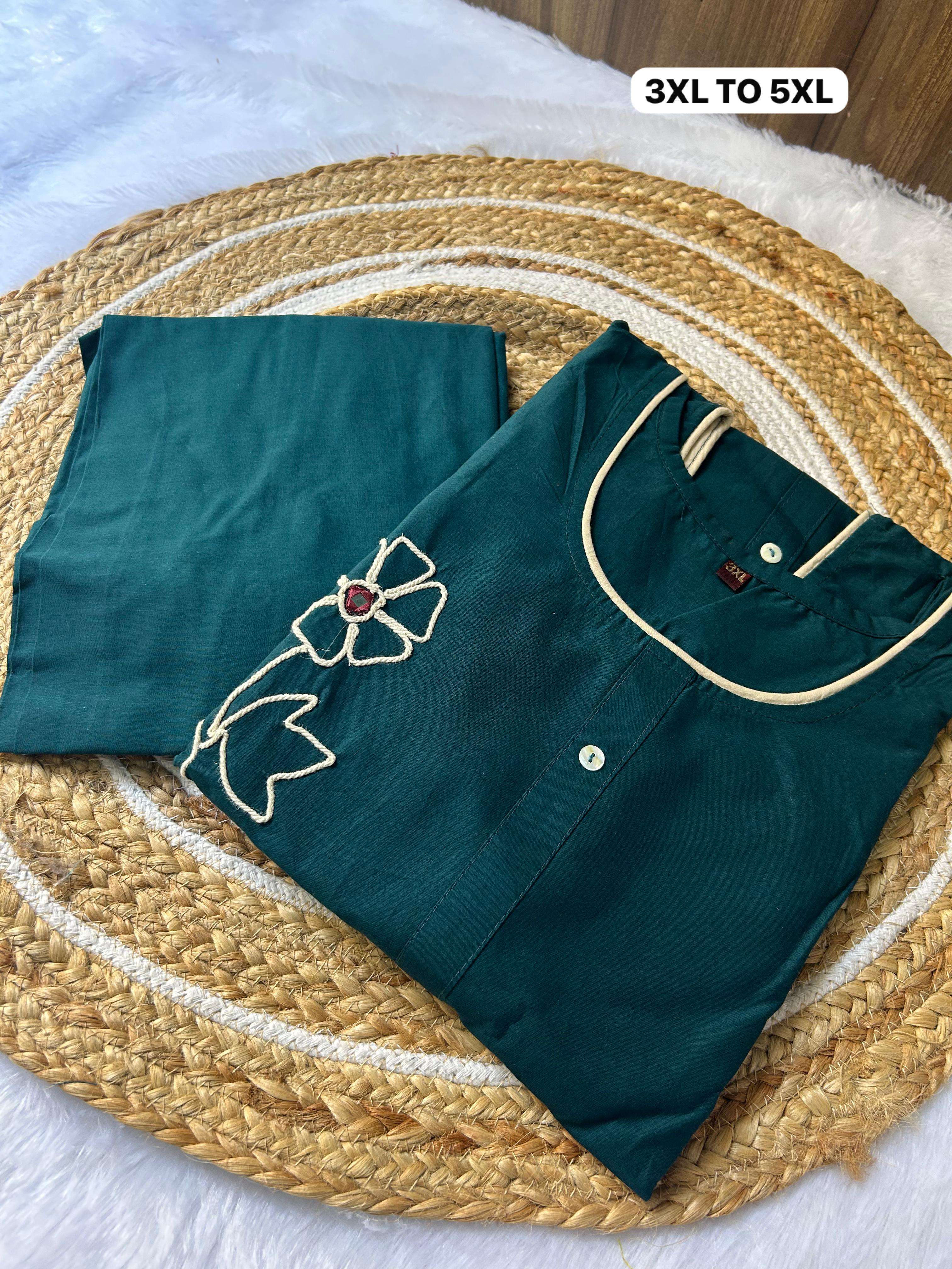 COTTON FABRIC FLOWER THREAD WORK CORD SET KURTI PLAZO SET EX...