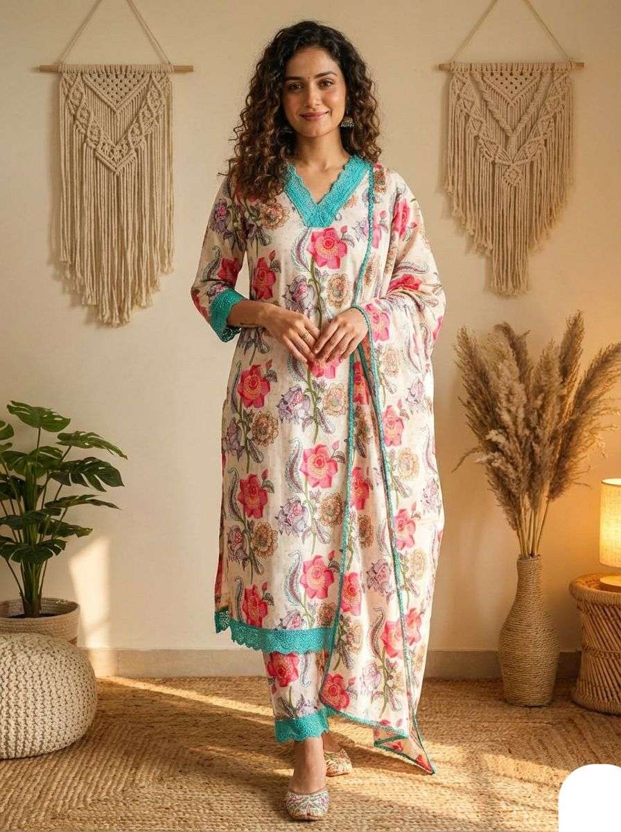 COTTON FABRIC WHITE SUIT MULTI FLORAL PRINT SUIT NEW WEAR SU...