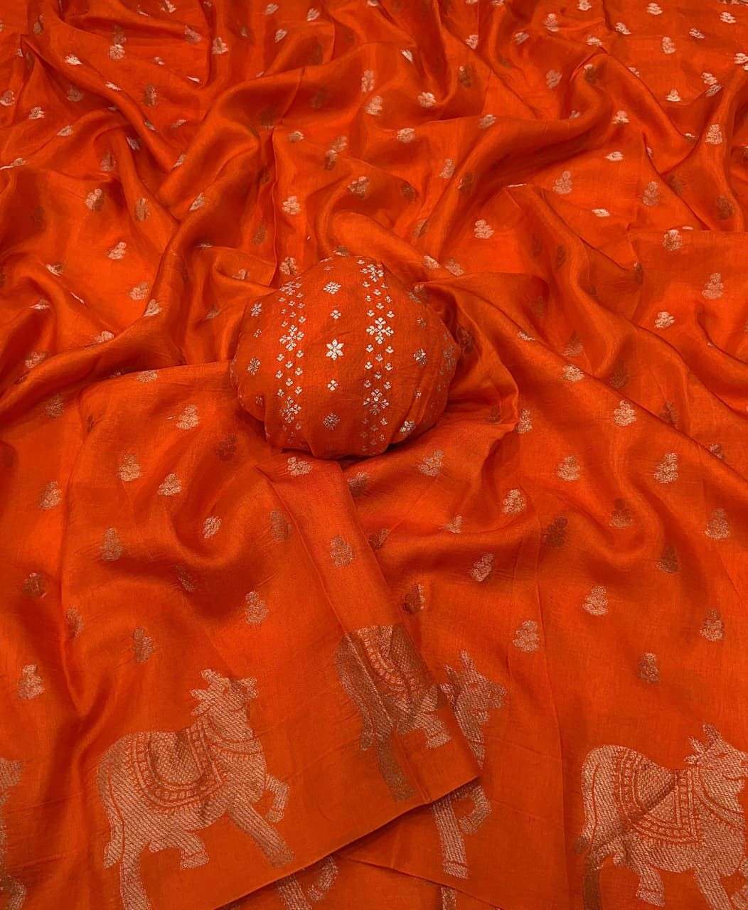 cow design Russian Creap Silk fabric  Cow Weaving Border Wit...