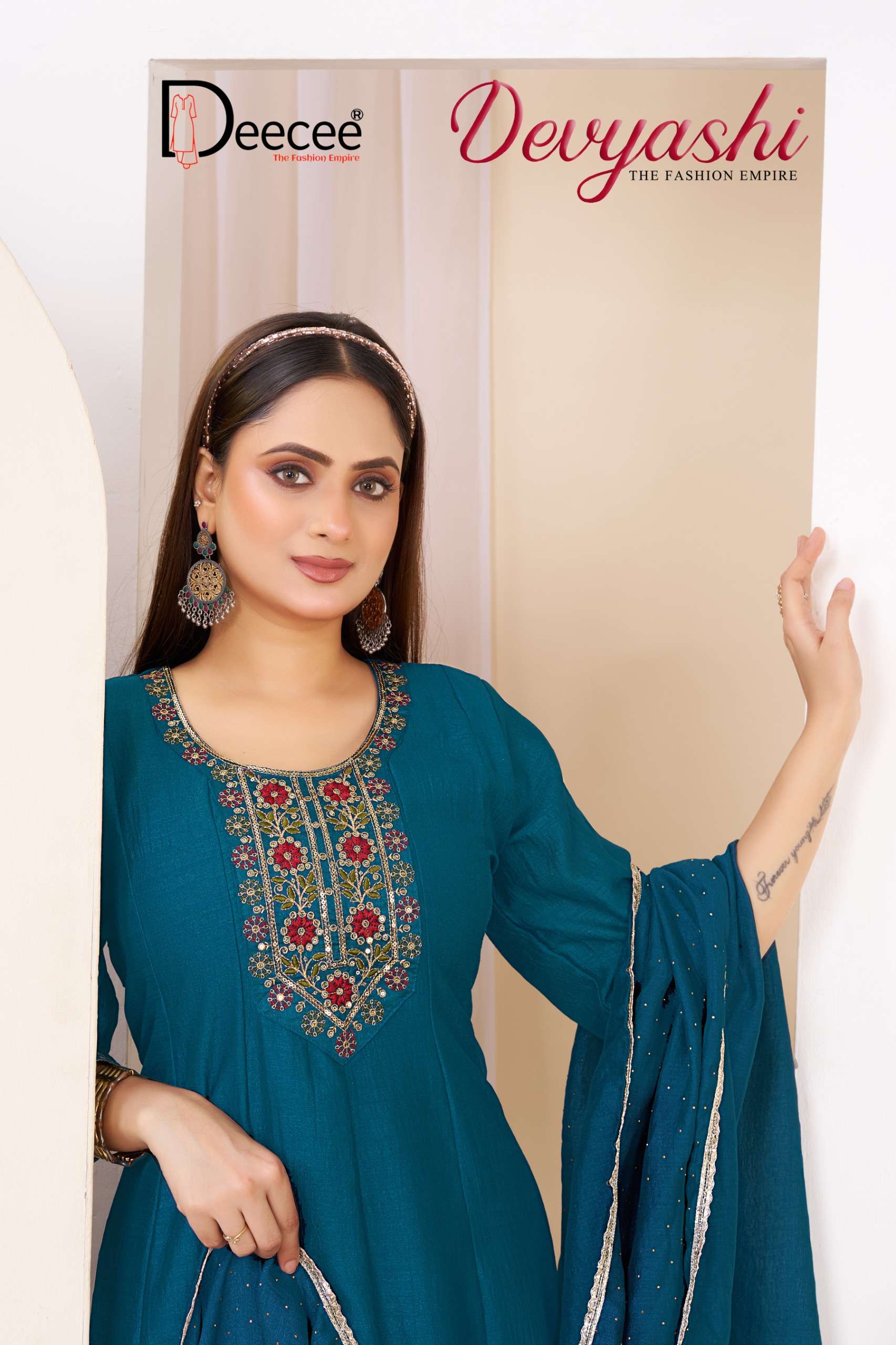 DEECEE DEVYASHI READYMADE CATALOGUE FLARED KURTI YOCK WORK S...