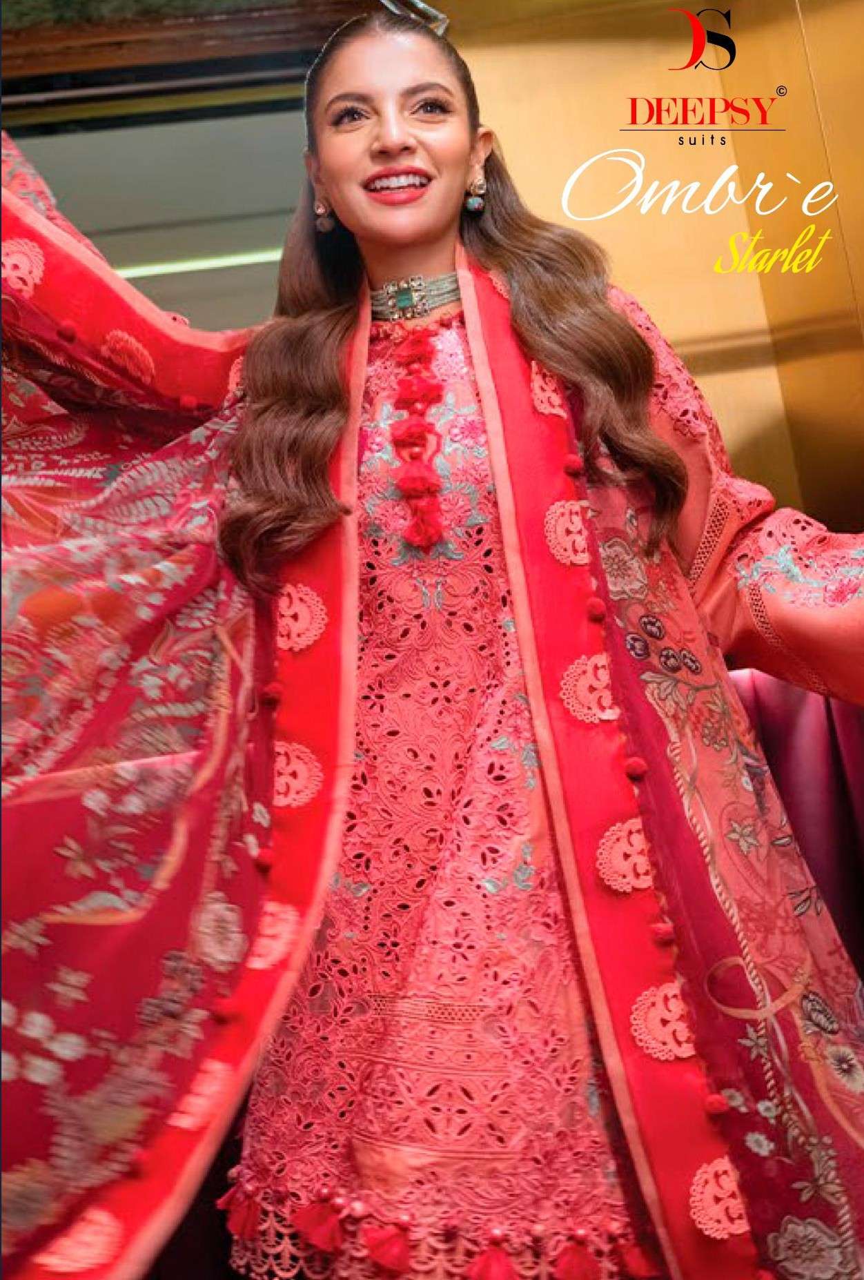 DEEPSY SUITS OMBRE STARLET COTTON WITH HEAVY EMBROIDERY PAKI...